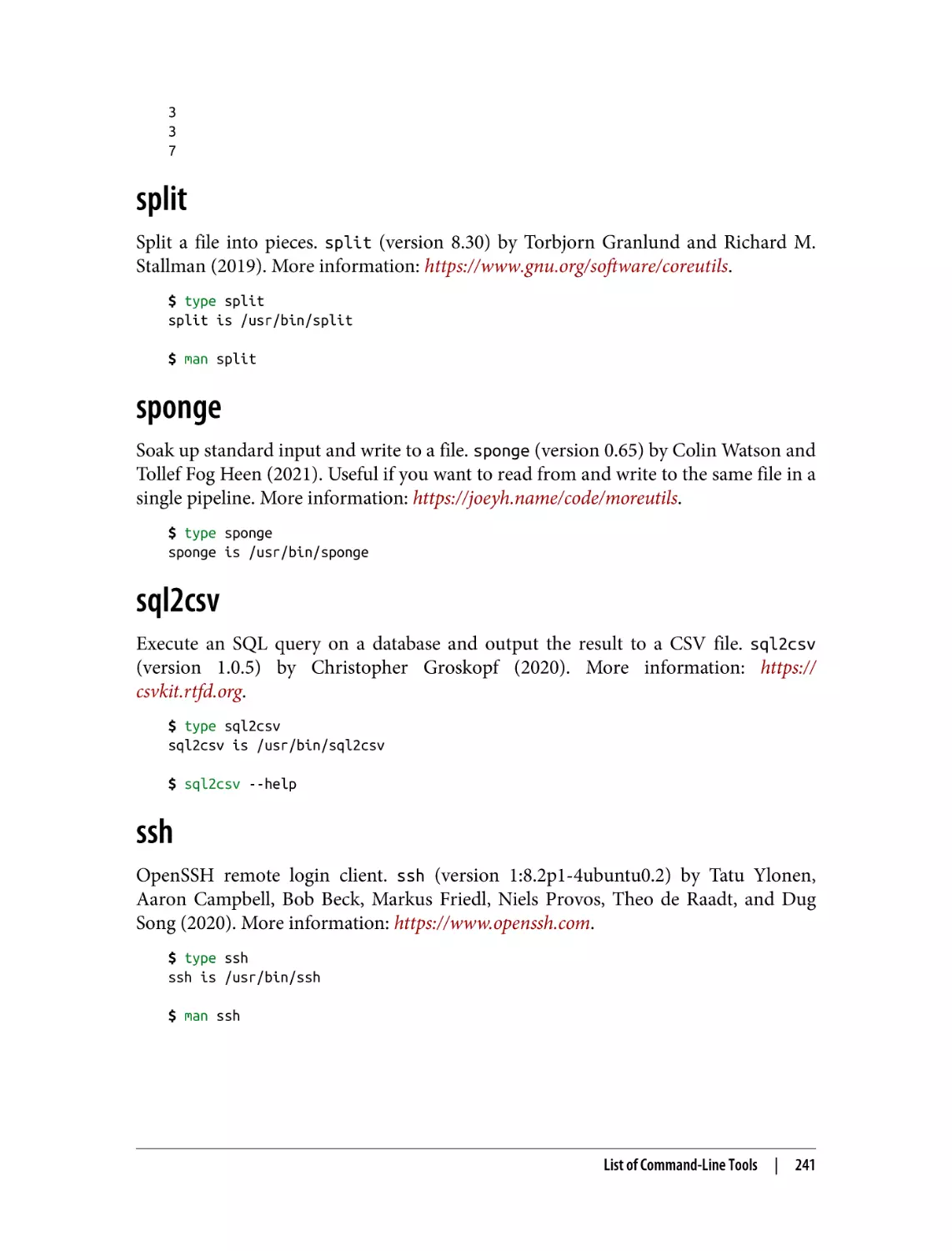 split
sponge
sql2csv
ssh