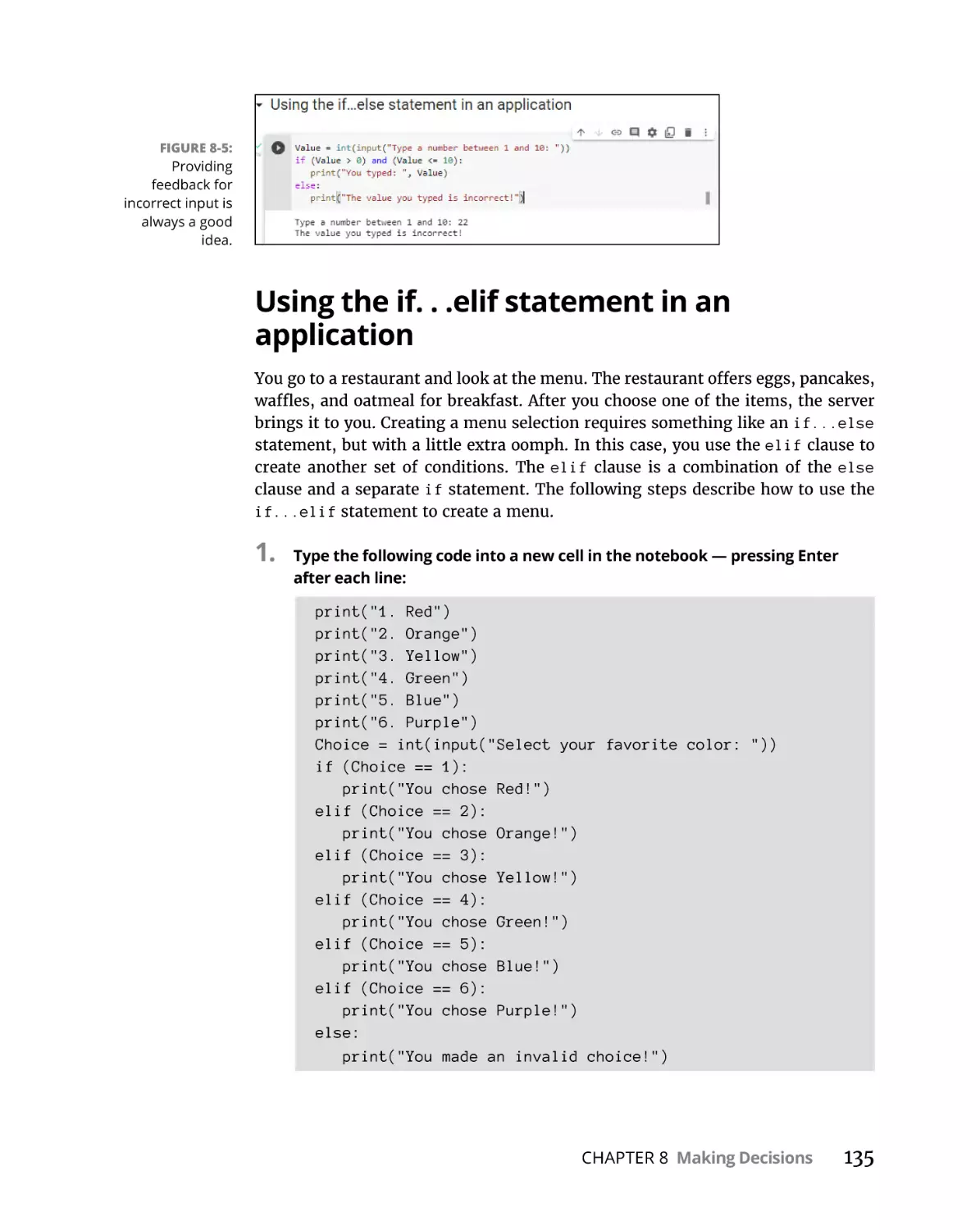 Using the if. . .elif statement in an application