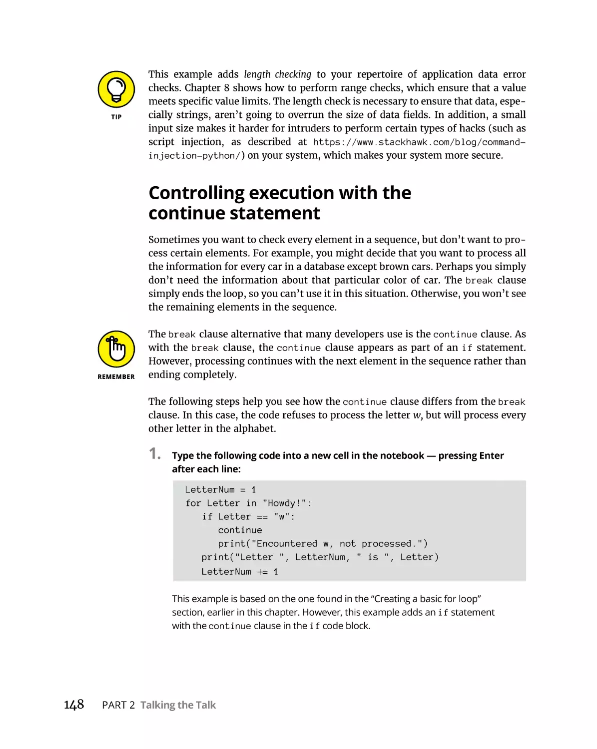 Controlling execution with the continue statement