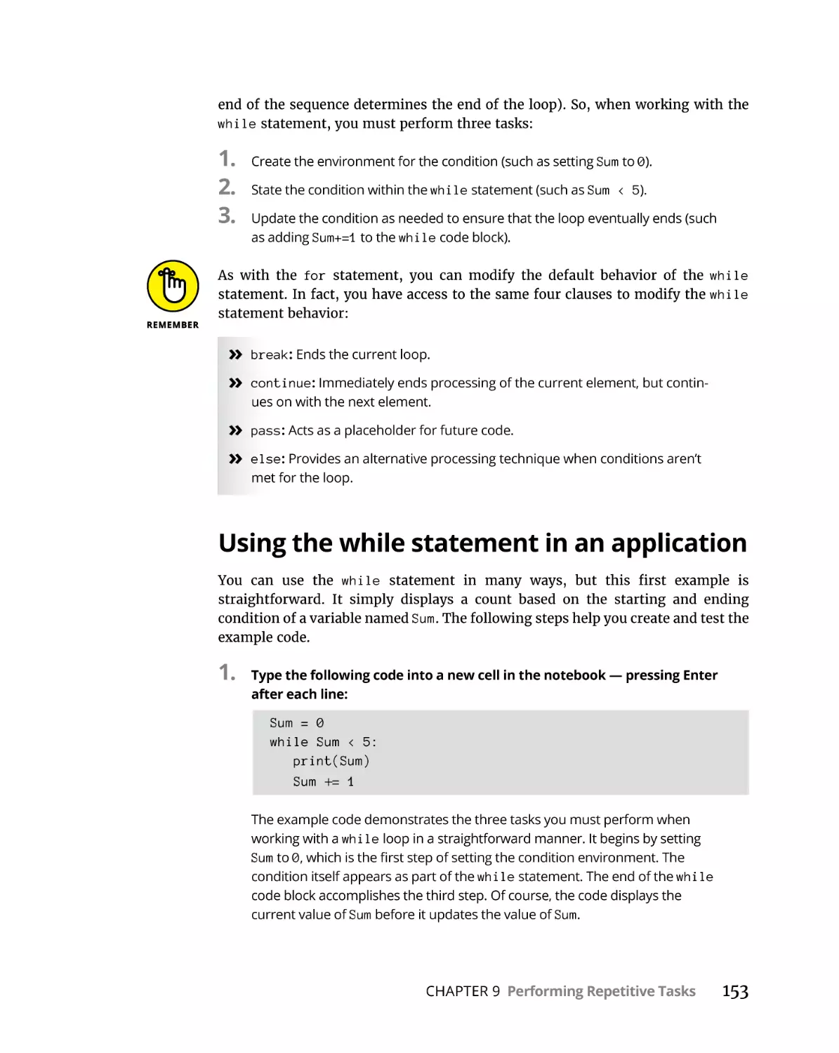 Using the while statement in an application