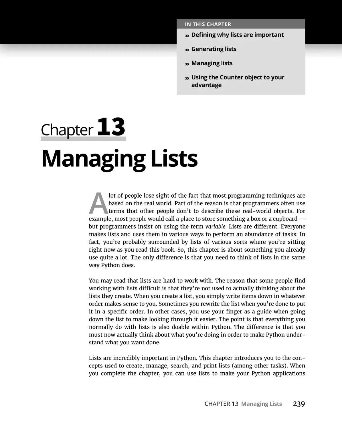 Chapter 13 Managing Lists