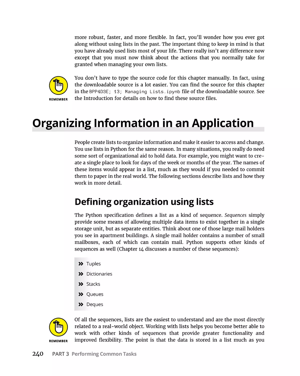 Organizing Information in an Application
Defining organization using lists