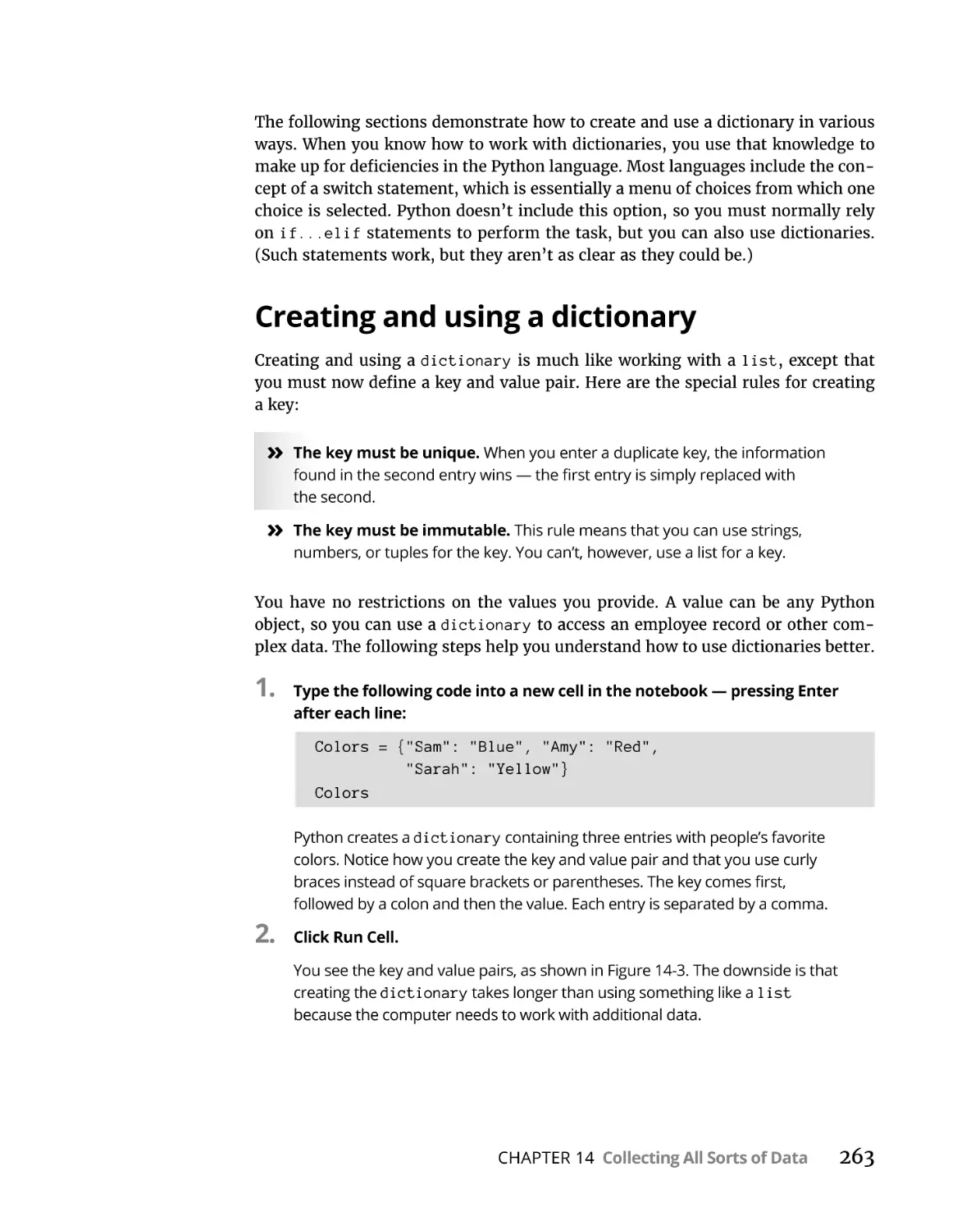 Creating and using a dictionary
