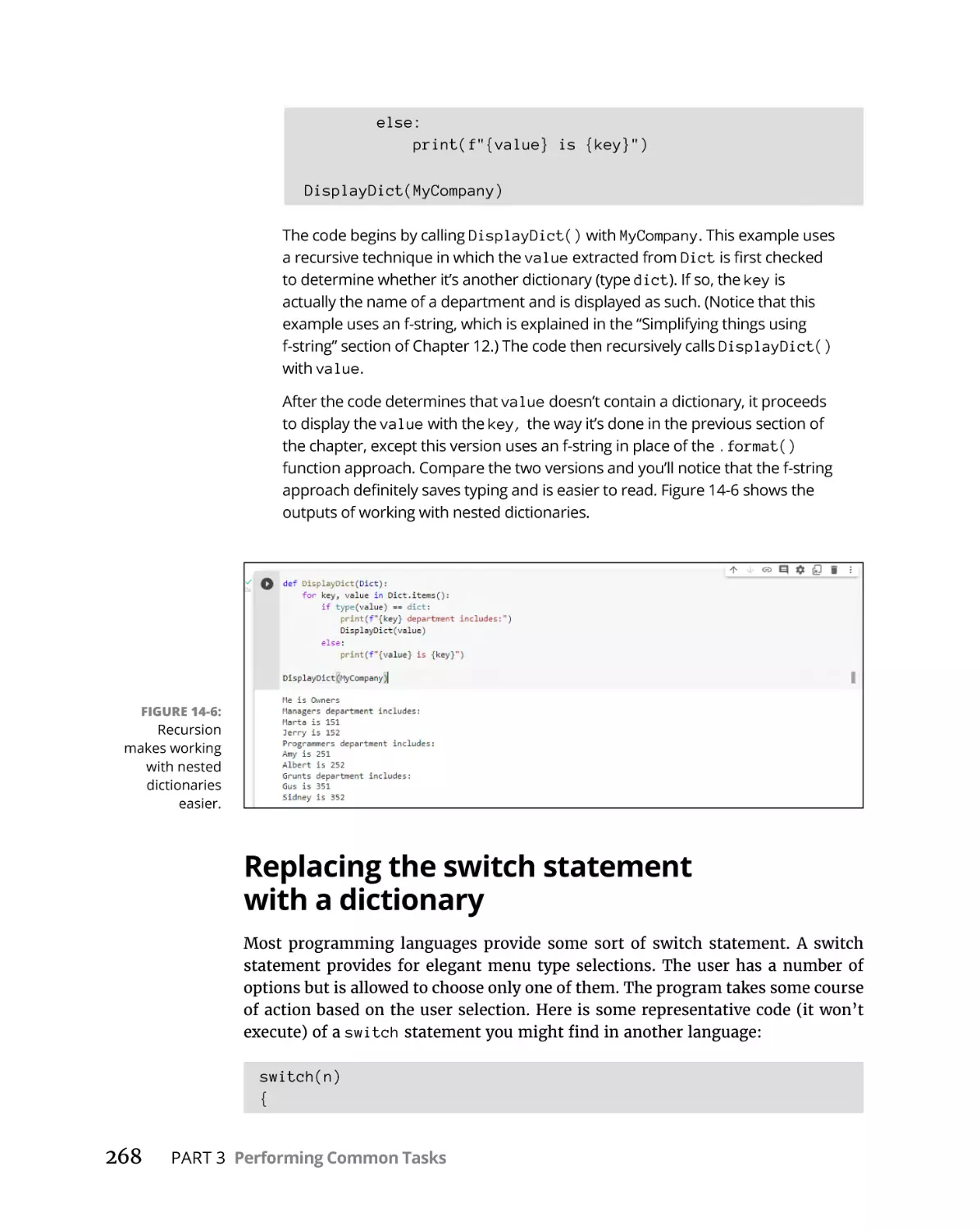 Replacing the switch statement with a dictionary