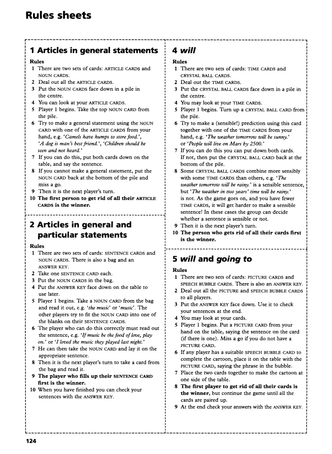 Rules sheets