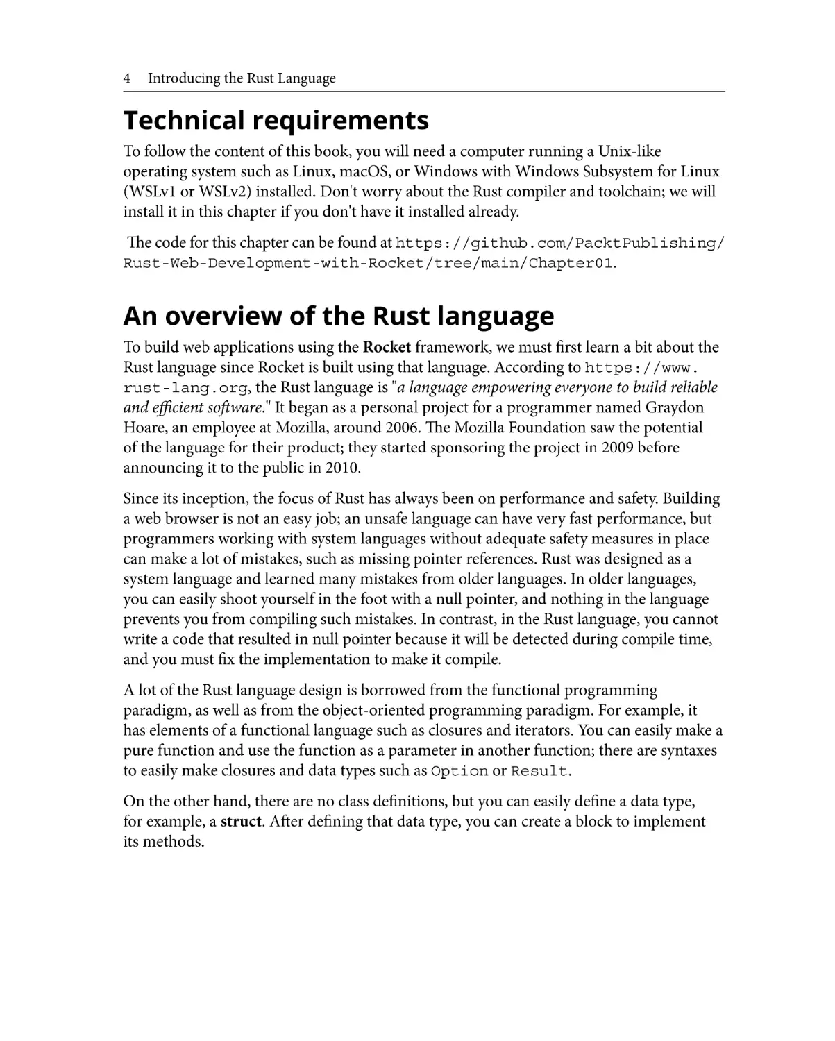 Technical requirements
An overview of the Rust language