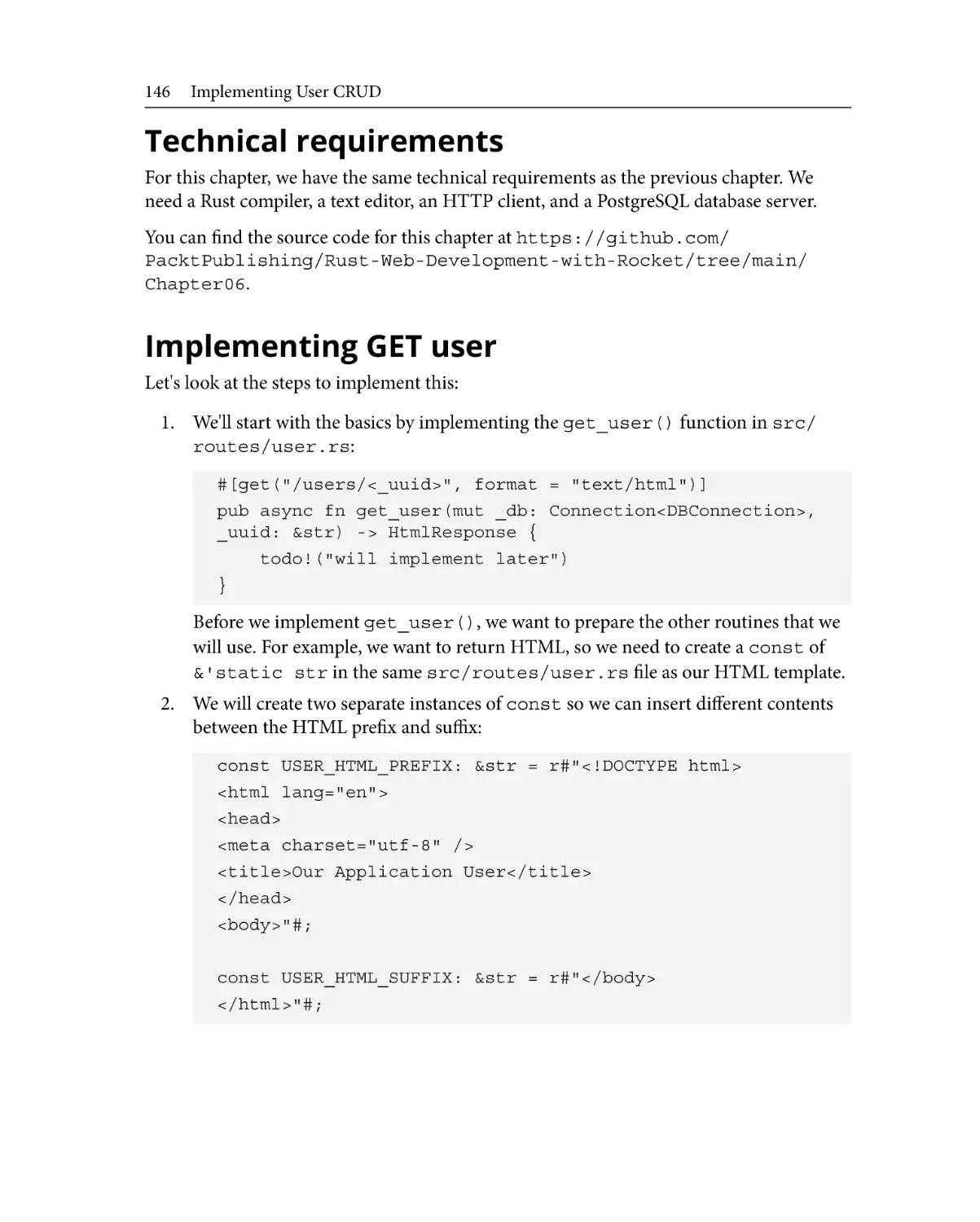 Technical requirements
Implementing GET user
