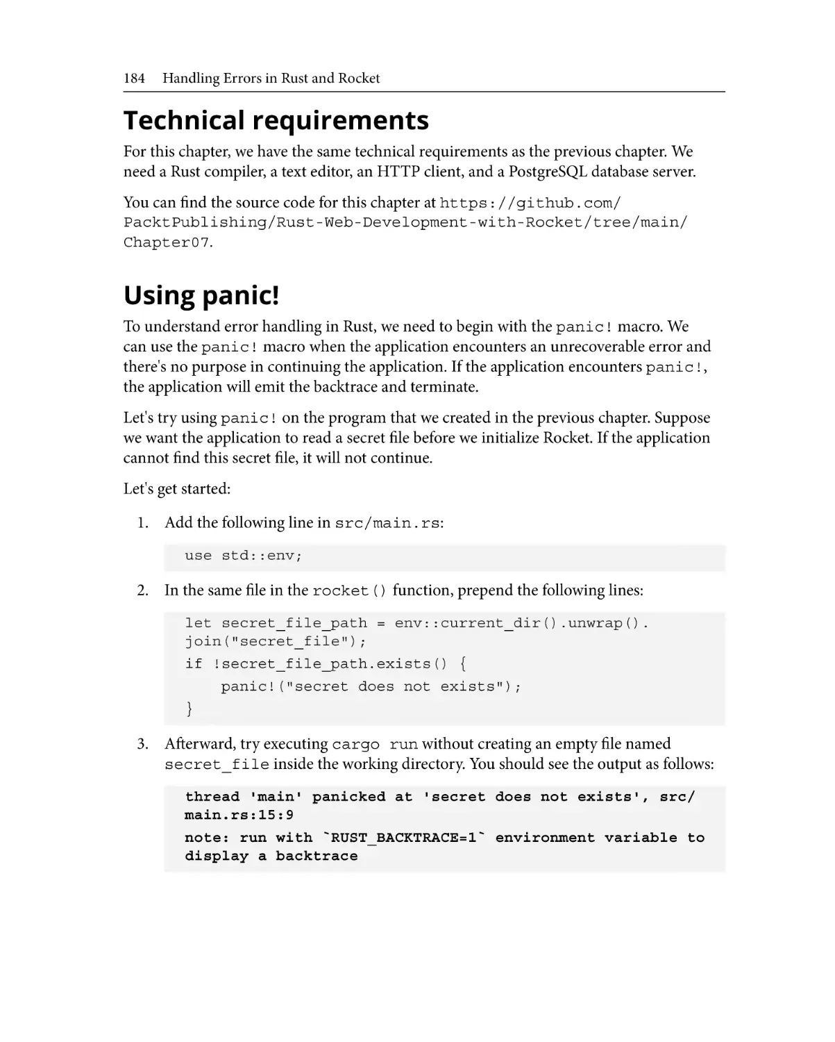 Technical requirements
Using panic!