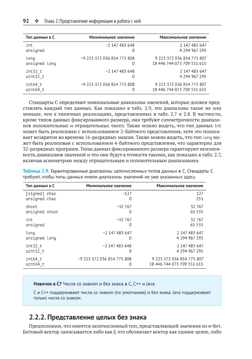 2.2.2. Представление целых без знака