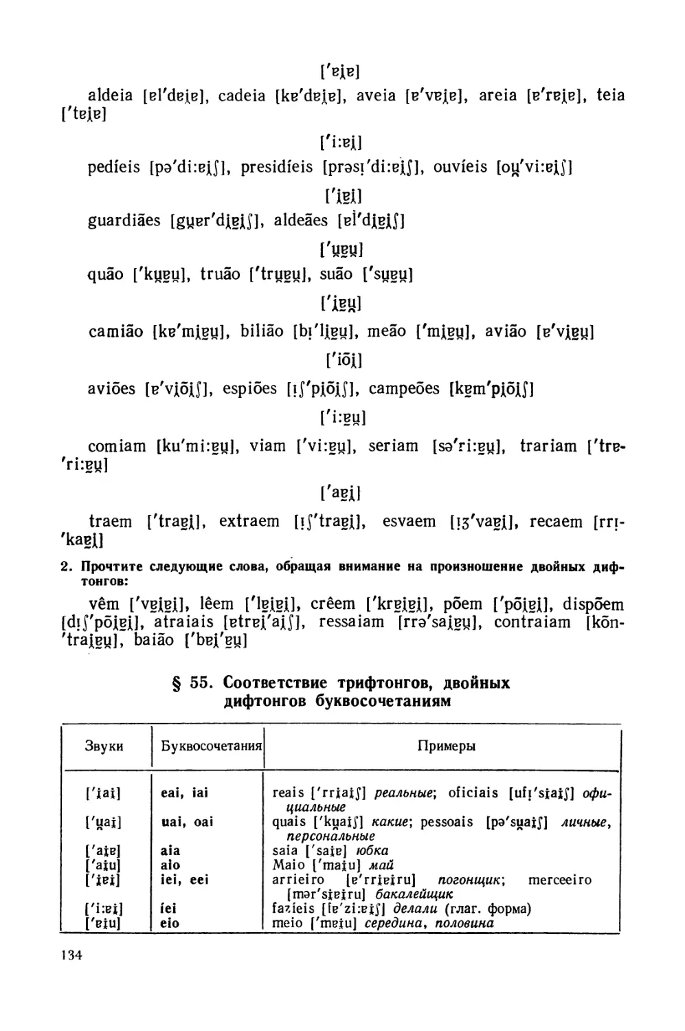 § 55. Соответствие трифтонгов, двойных дифтонгов буквосочетаниям