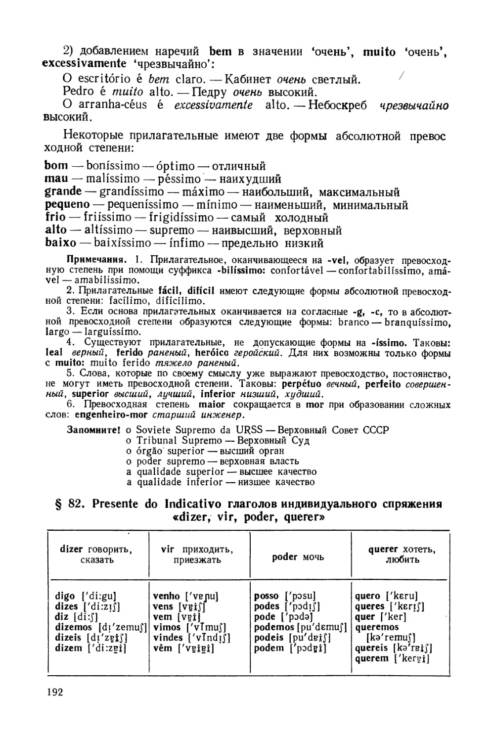 § 82. Presente do Indicativo глаголов индивидуального спряжения dizer, vir, poder, querer