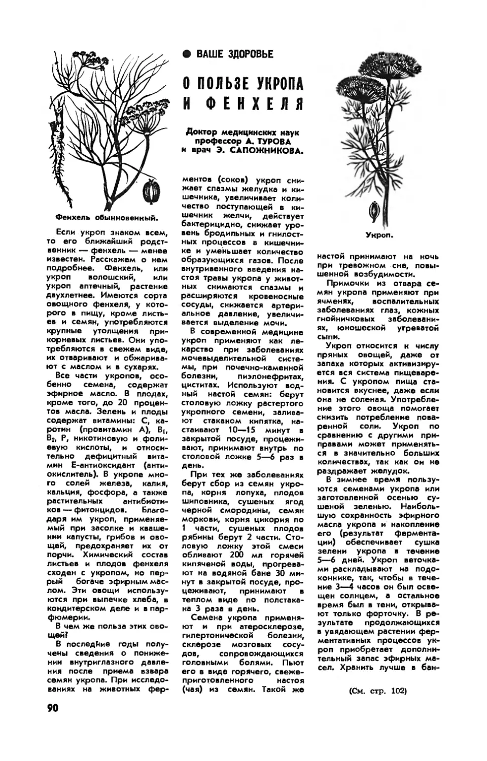 А. ТУРОВА, докт. мед. наук, Э. САПОЖНИКОВА — О пользе укропа и фенхеля