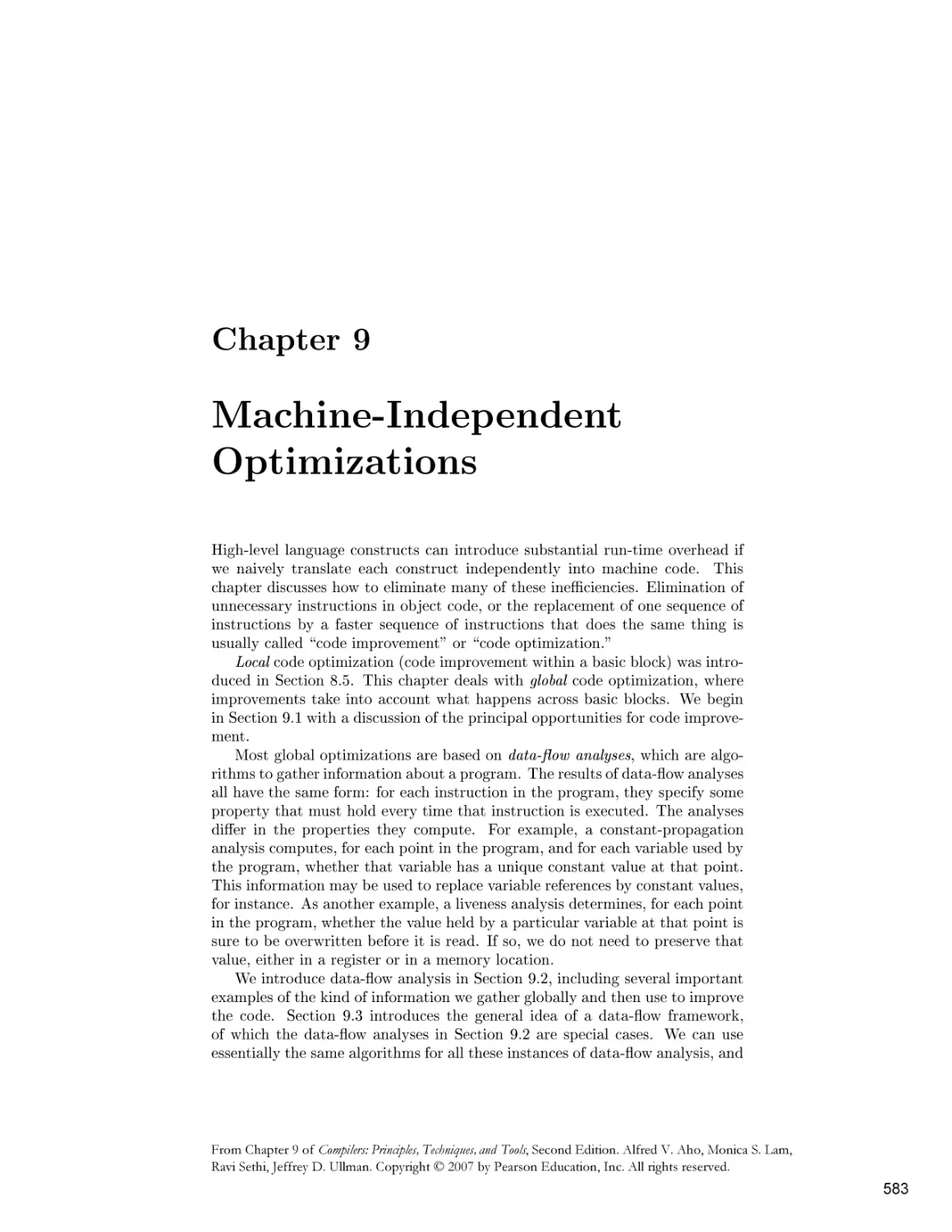 Chapter 9. Machine-Independent Optimizations