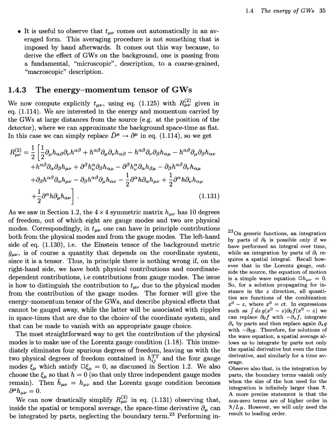 1.4.3 The energy-momentum tensor of GWs 35