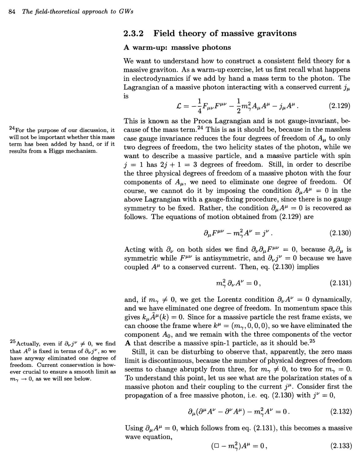 2.3.2 Field theory of massive gravitons 84