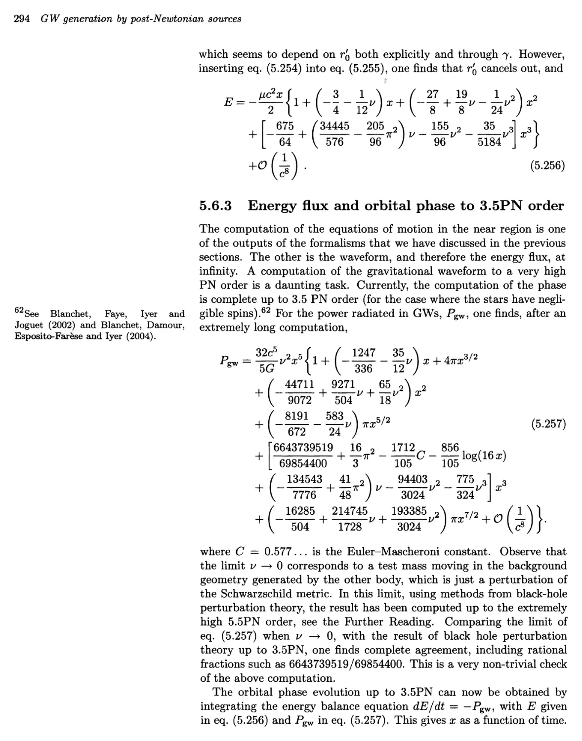 5.6.3 Energy flux and orbital phase to 3.5PN order 294