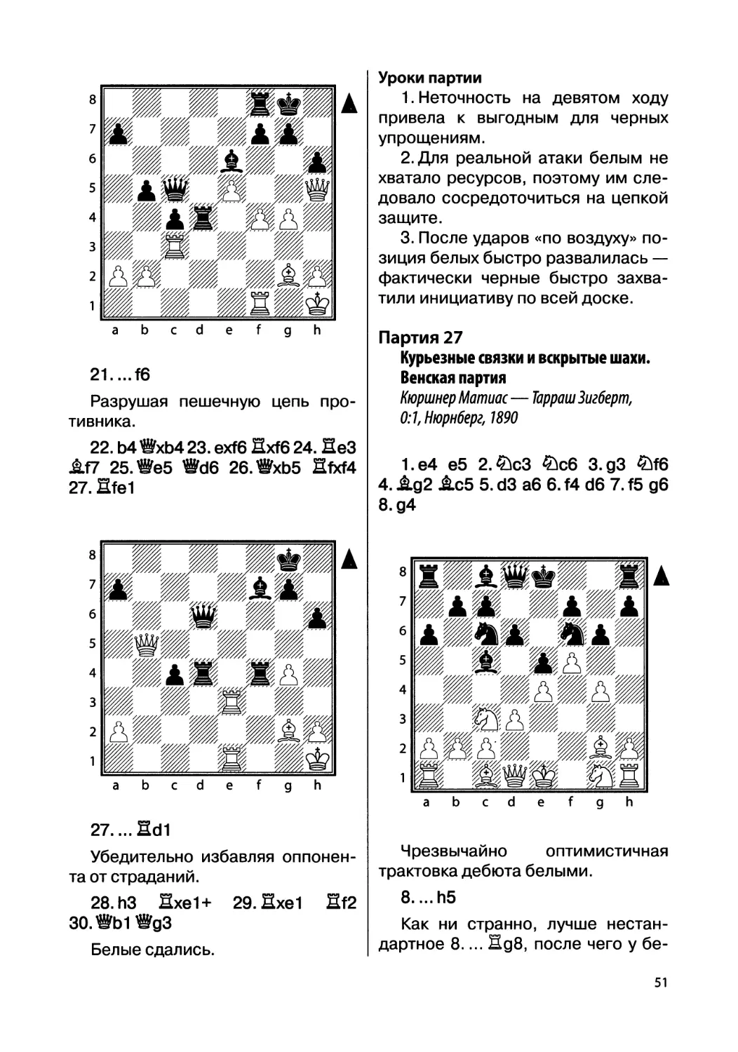 Партия 27. Кюршнер Матиас — Тарраш Зигберт, 0:1, Нюрнберг, 1890