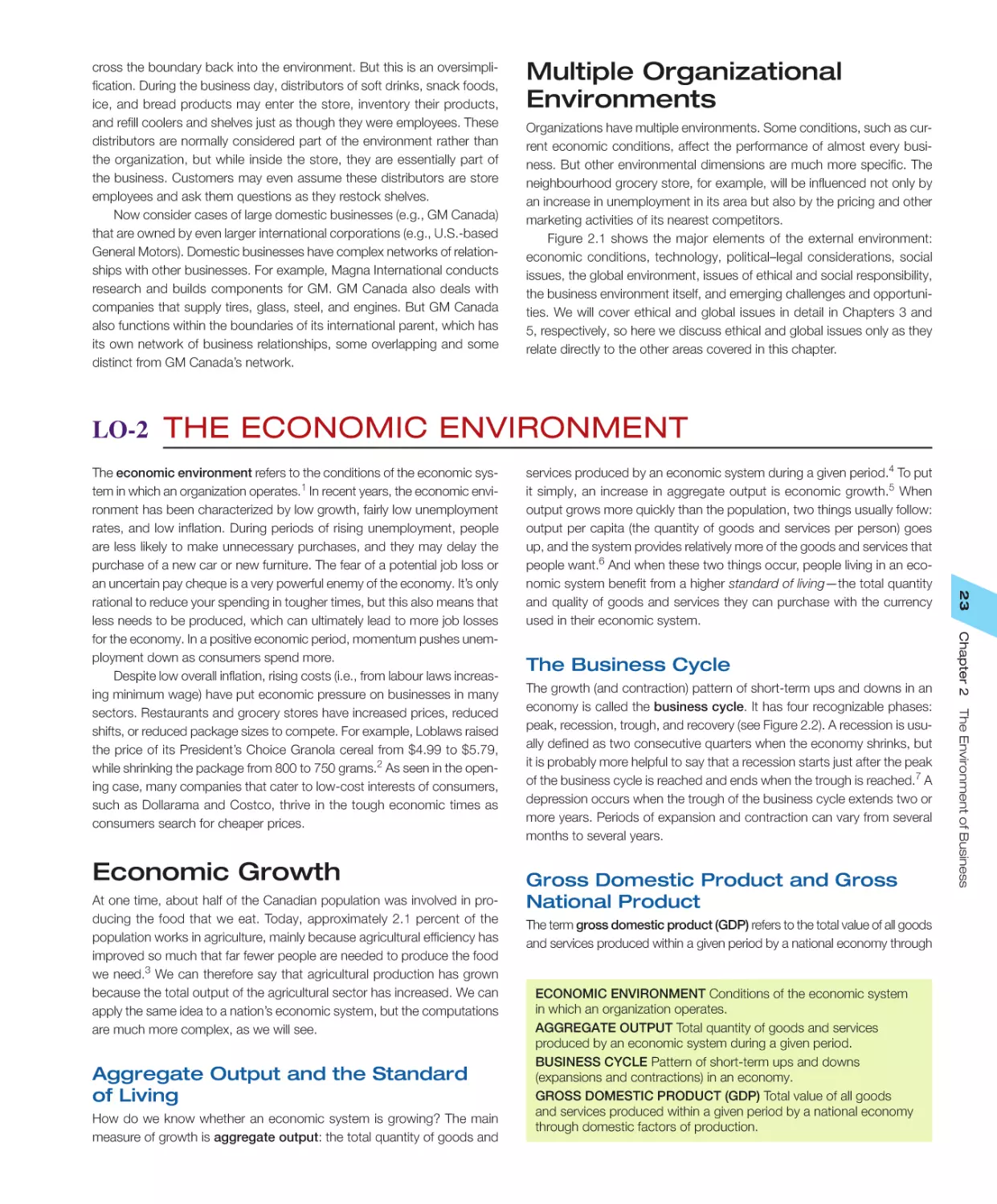 Multiple Organizational Environments
LO‐2 The Economic Environment