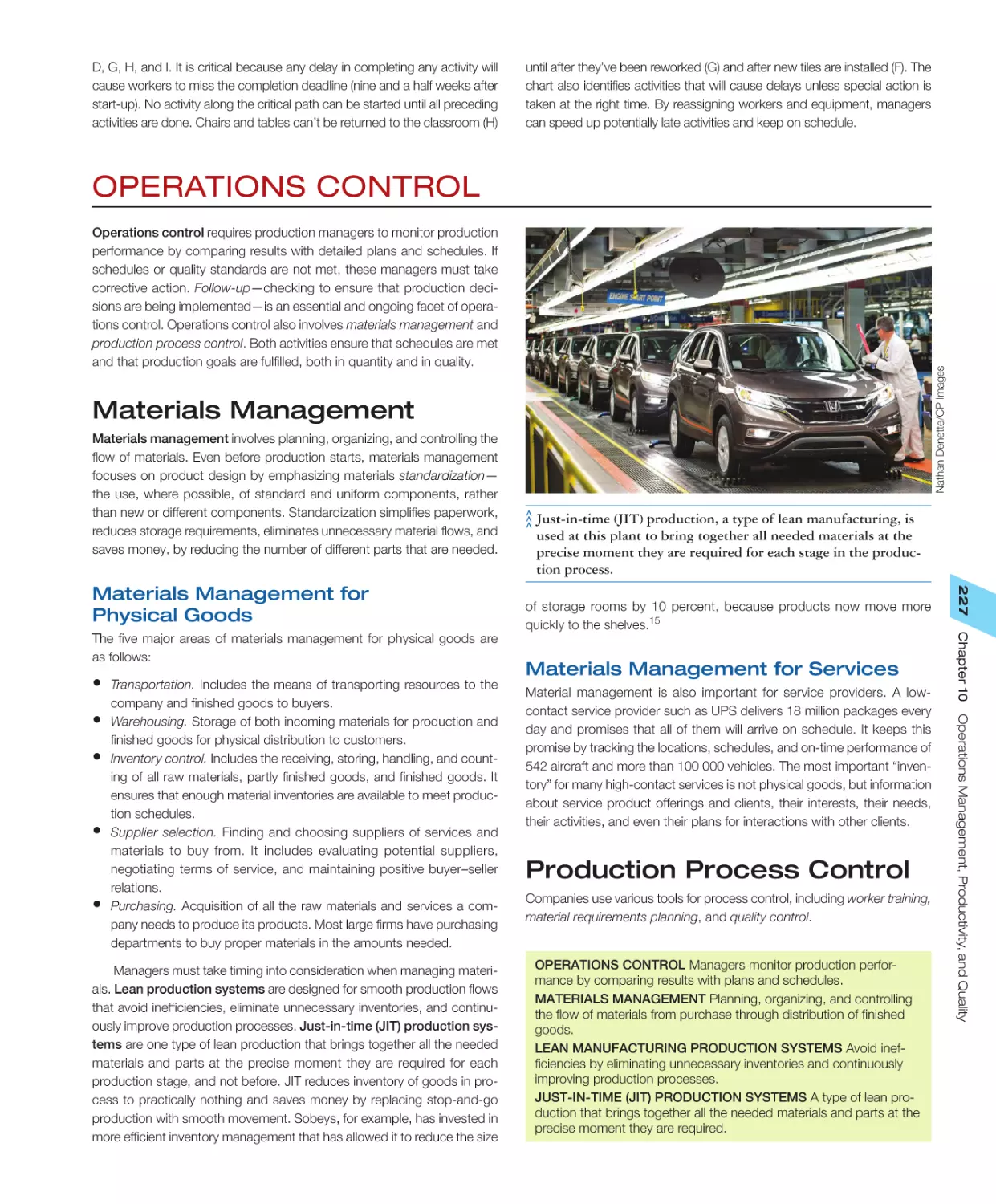 Operations Control
Materials Management
Production Process Control