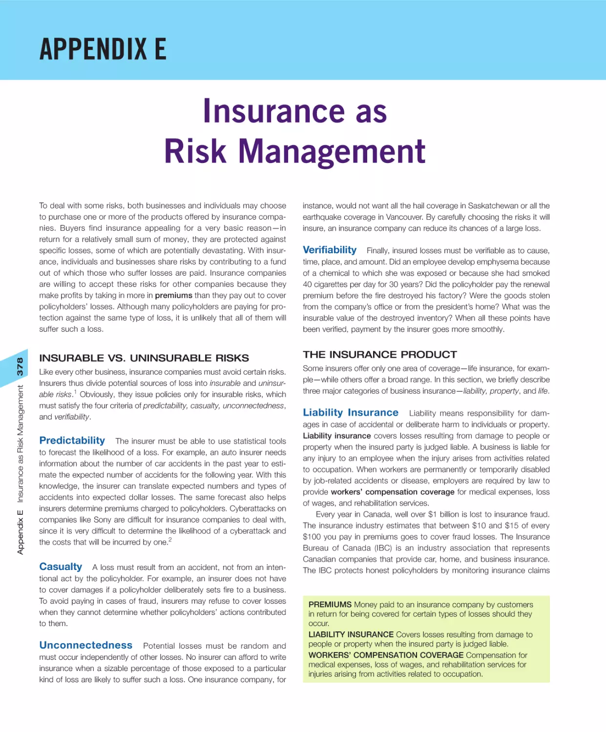 Appendix E Insurance as Risk Management