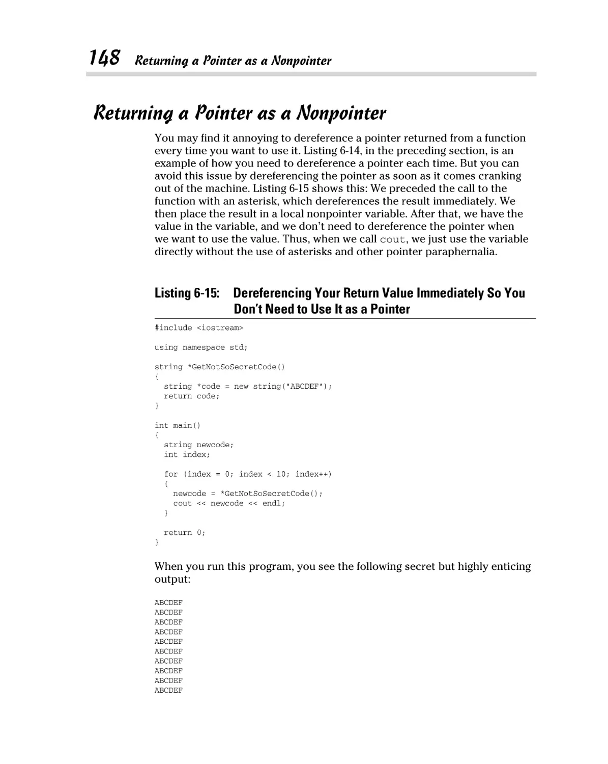 Returning a Pointer as a Nonpointer