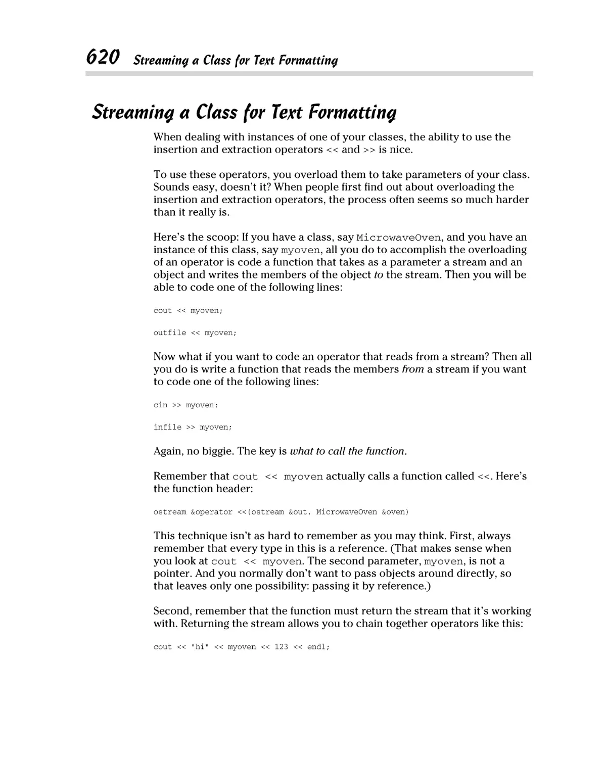 Streaming a Class for Text Formatting