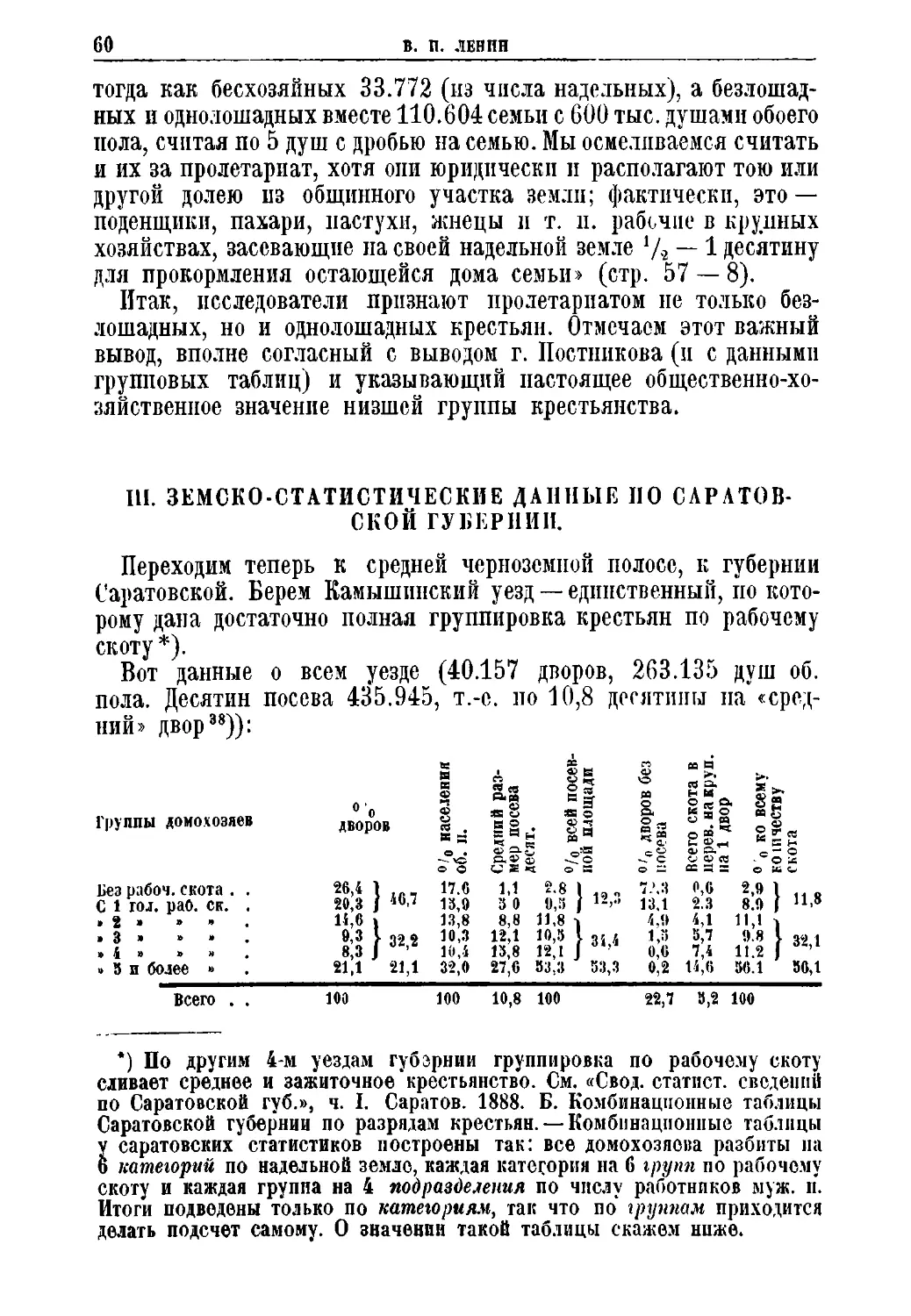 III. Земско-статистические данные о Саратовской губ.