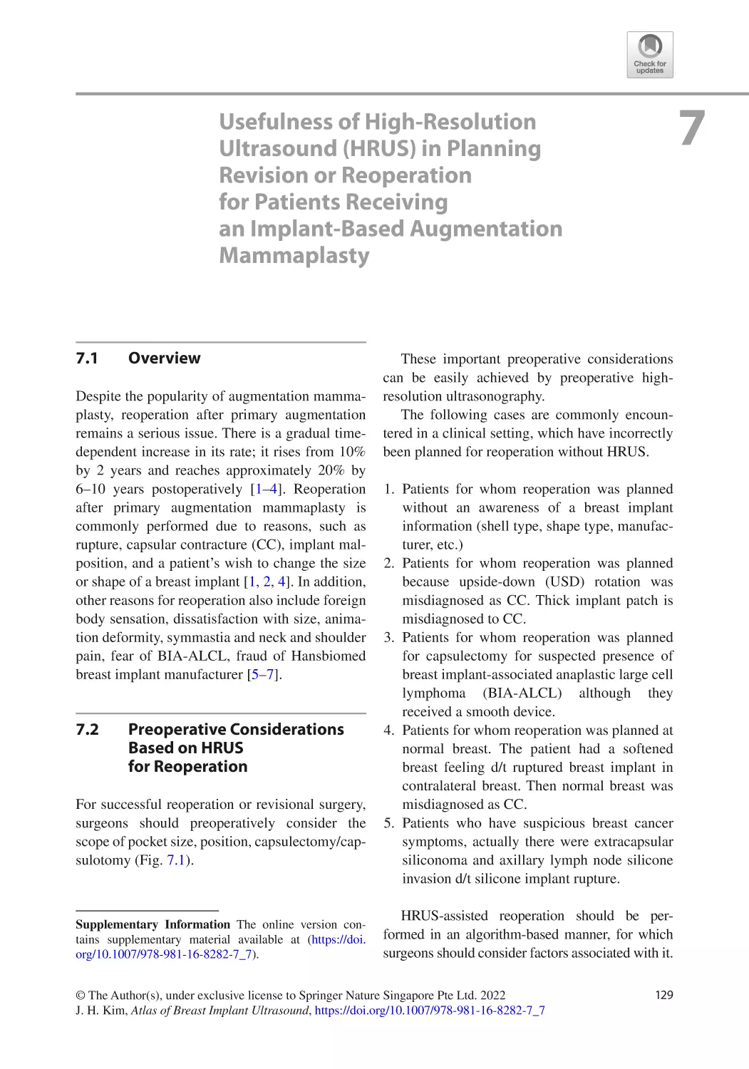 7
7.1	 Overview
7.2	 Preoperative Considerations Based on HRUS for Reoperation