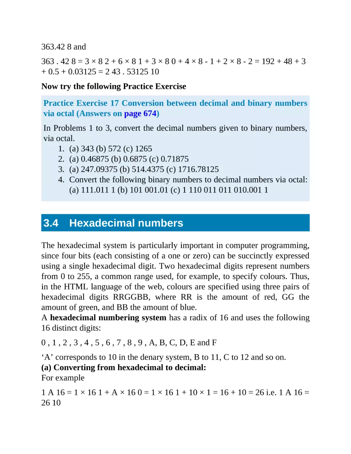 3.4 Hexadecimal numbers