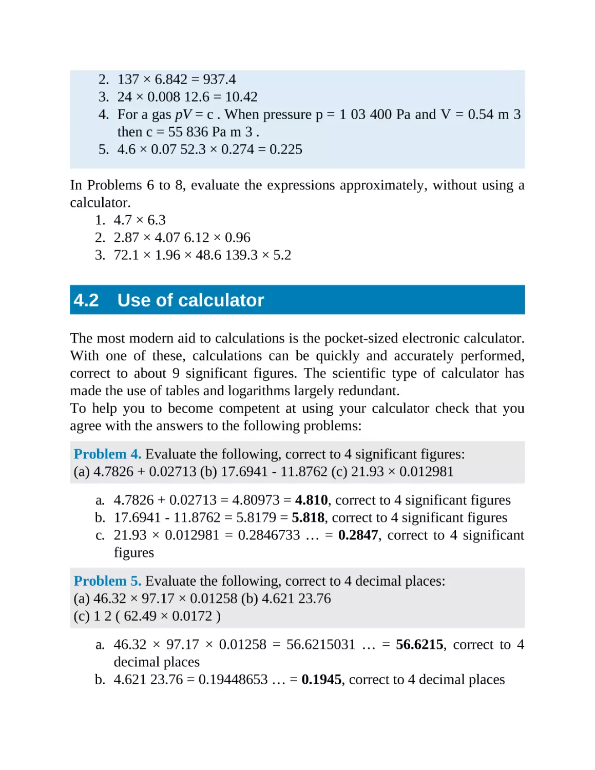 4.2 Use of calculator