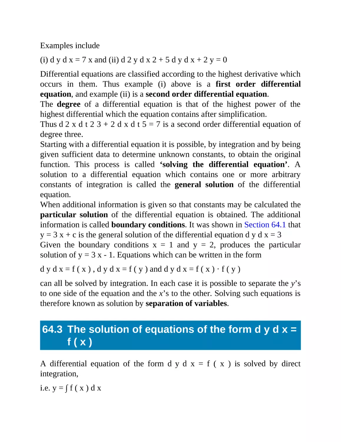 64.3 The solution of equations of the form