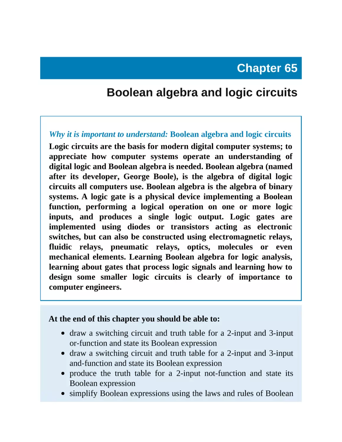 65 Boolean algebra and logic circuits