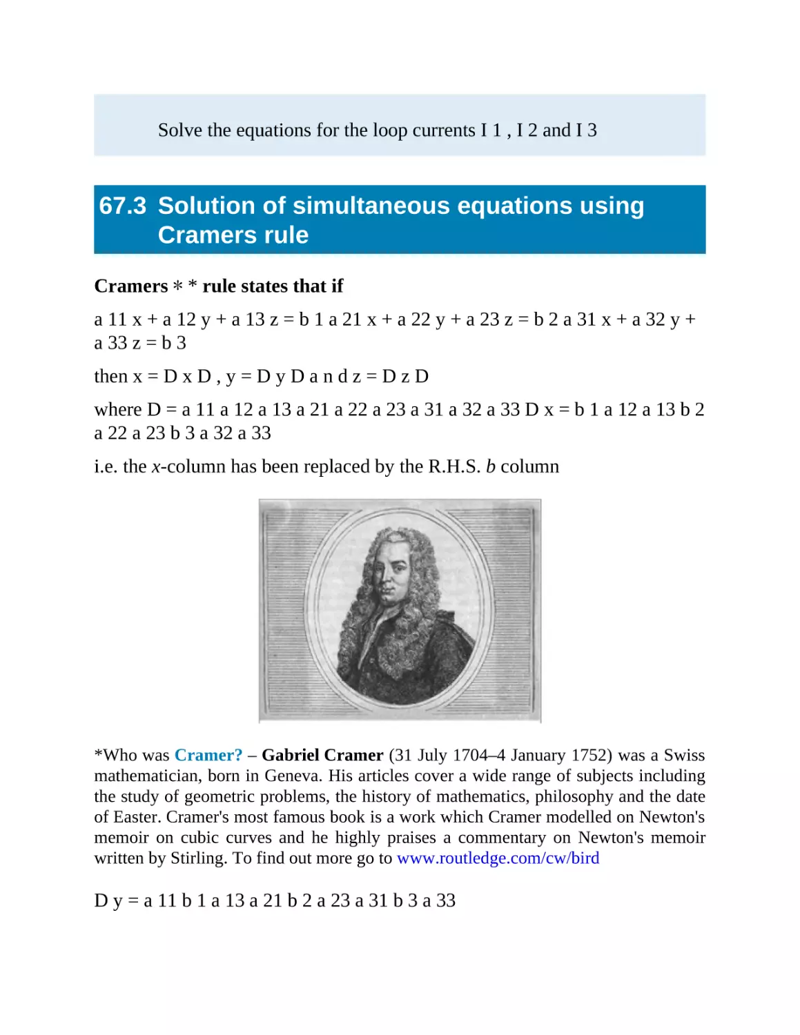 67.3 Solution of simultaneous equations using Cramers rule