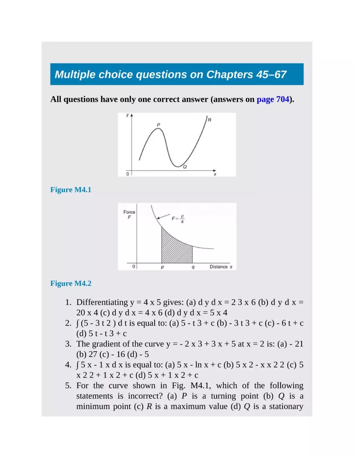 Multiple choice questions on Chapters 45–67