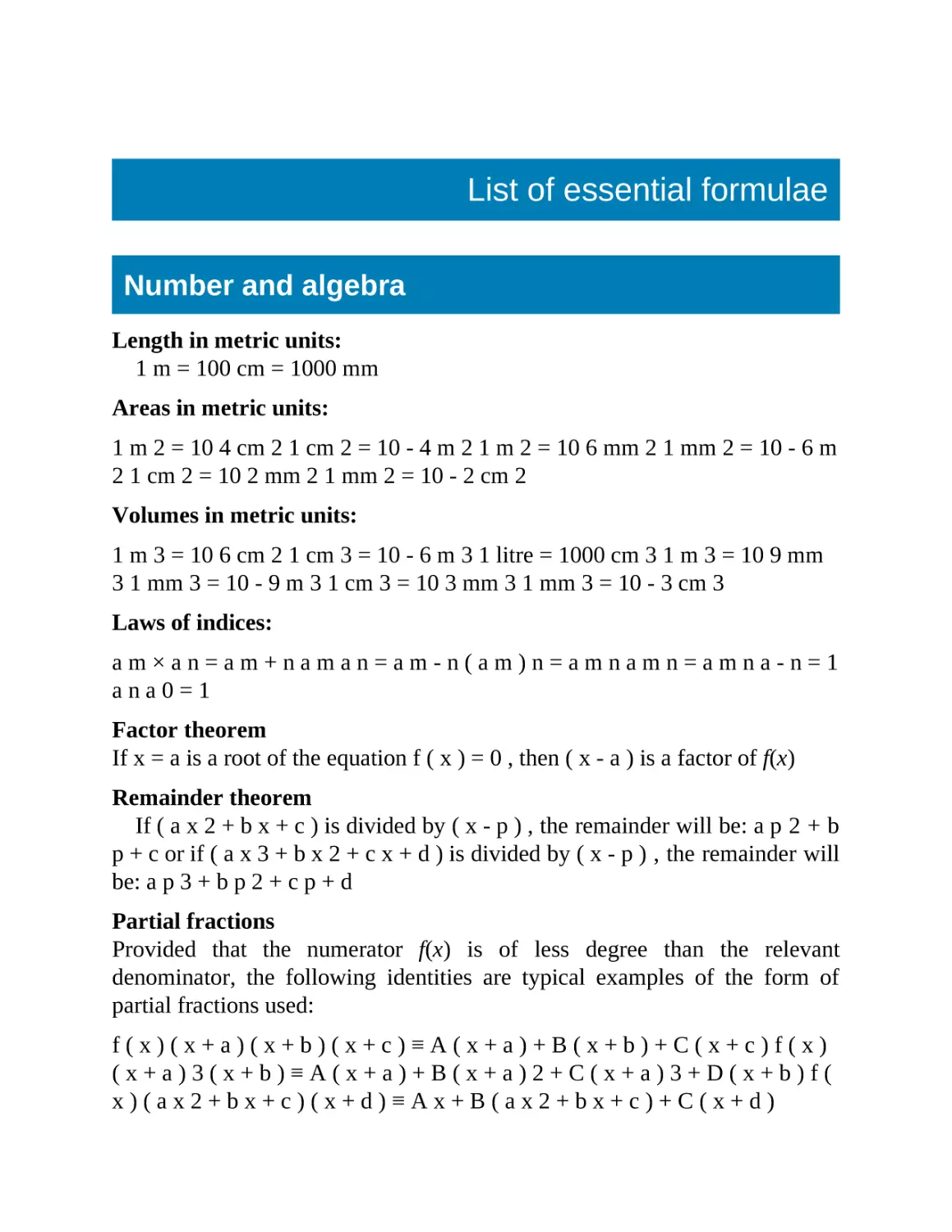 List of essential formulae