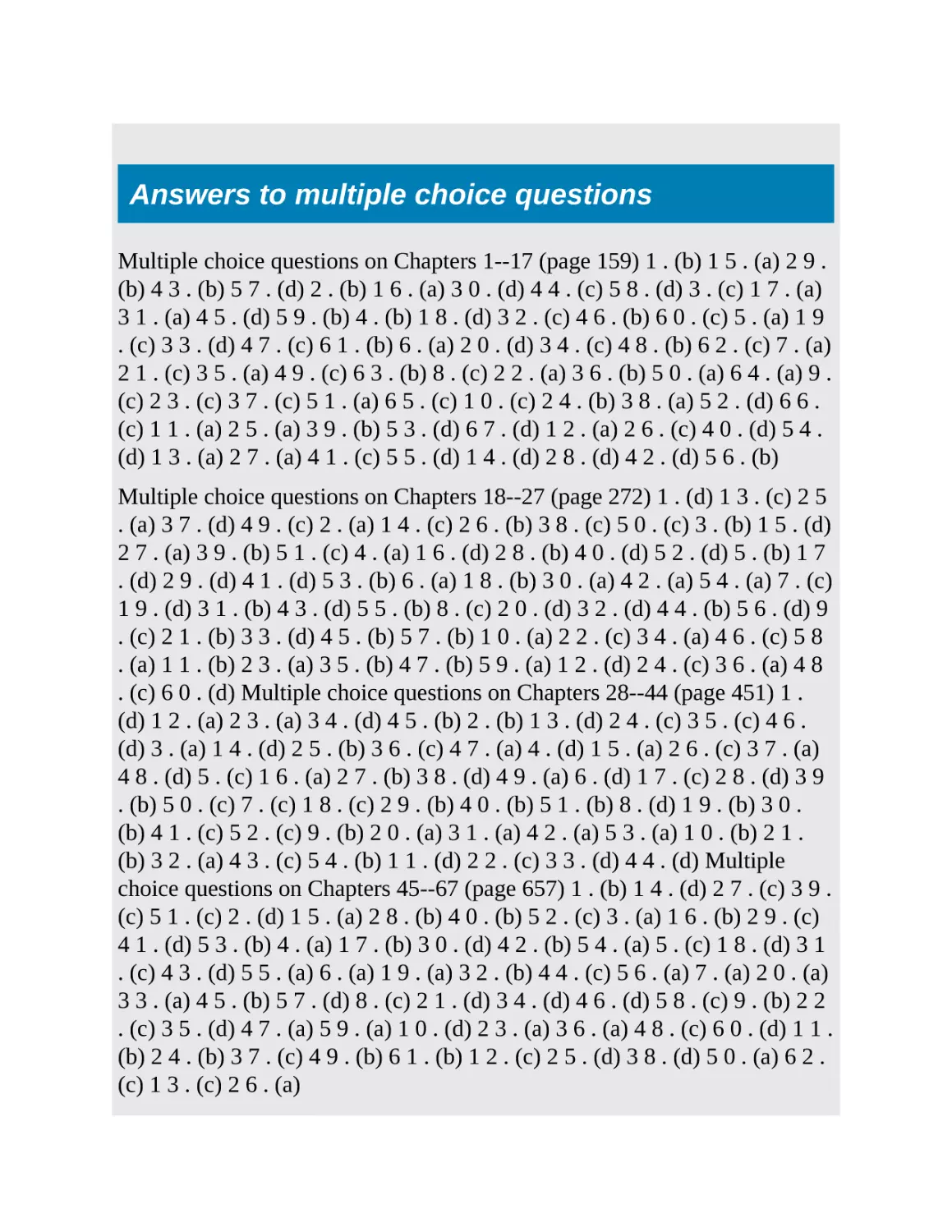 Answers to multiple choice questions
