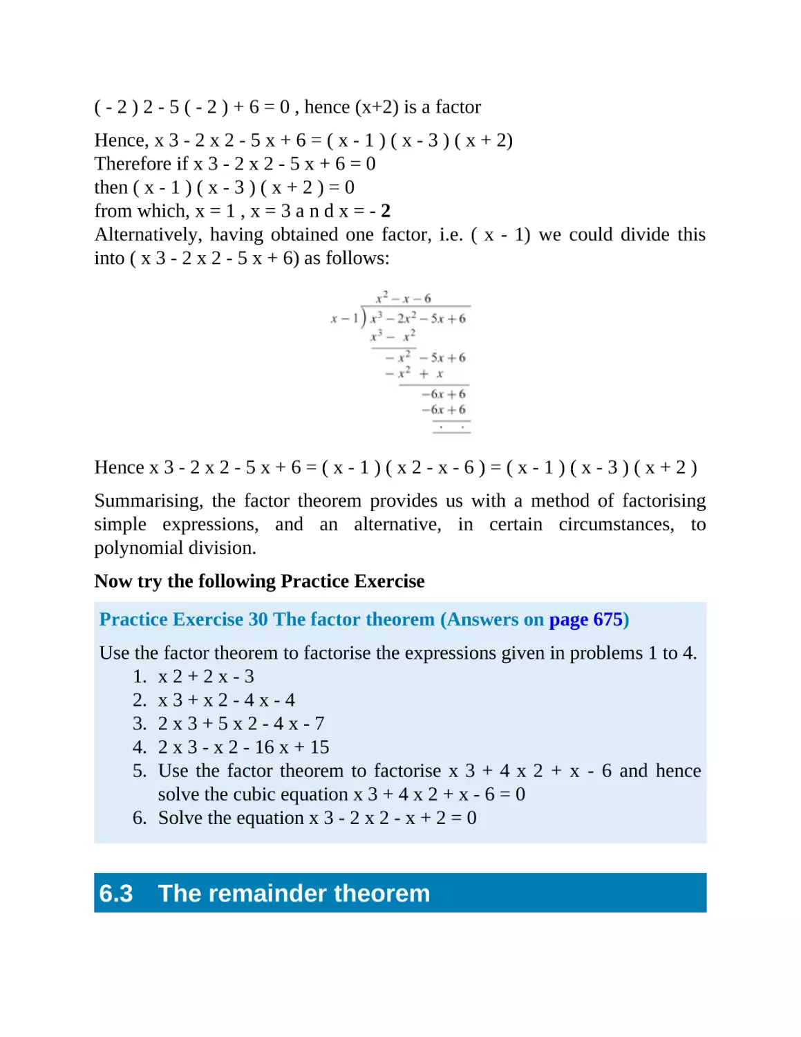6.3 The remainder theorem