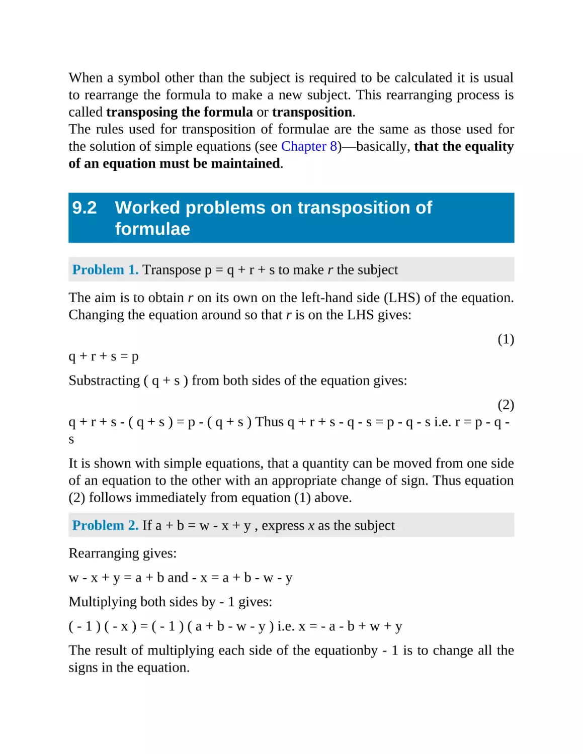 9.2 Worked problems on transposition of formulae