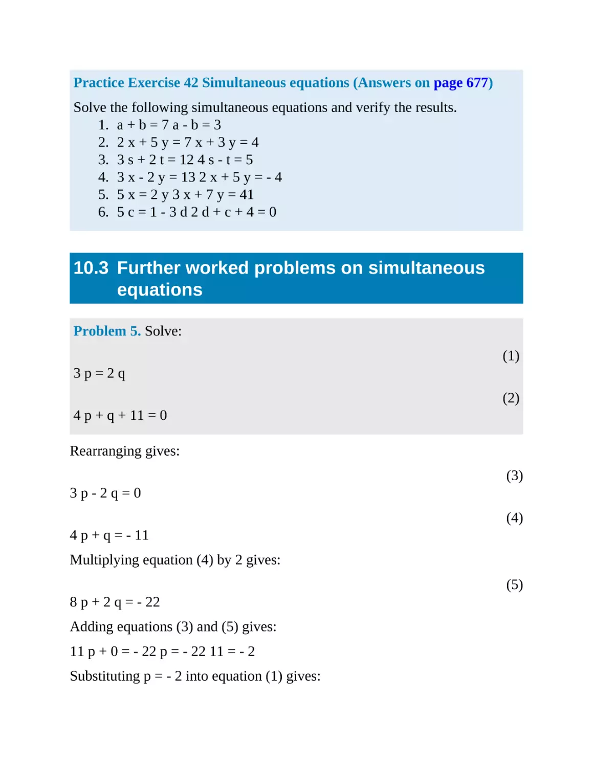 10.3 Further worked problems on simultaneous equations