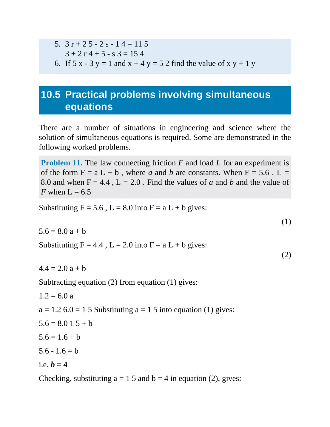 10.5 Practical problems involving simultaneous equations