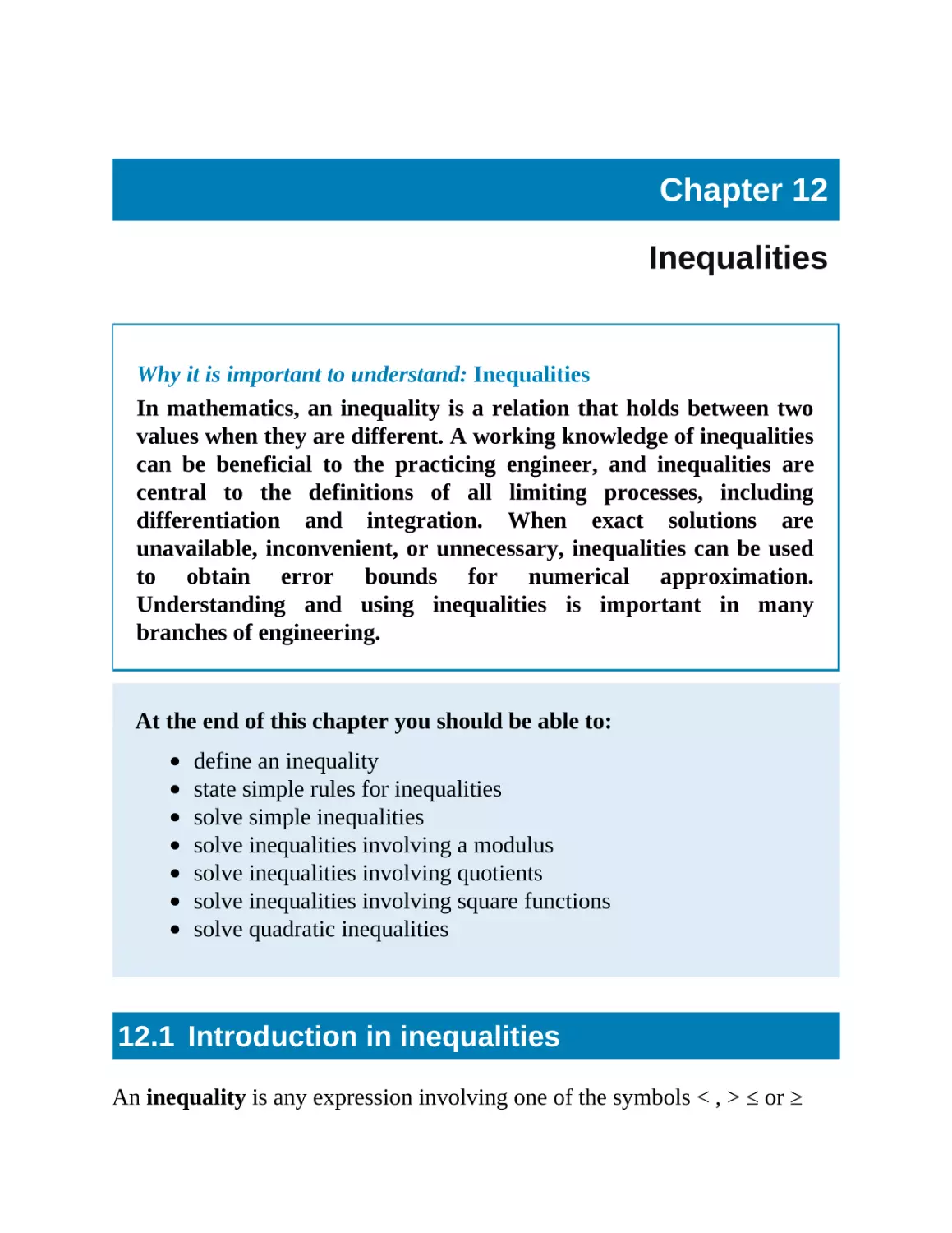 12 Inequalities
12.1 Introduction in inequalities
