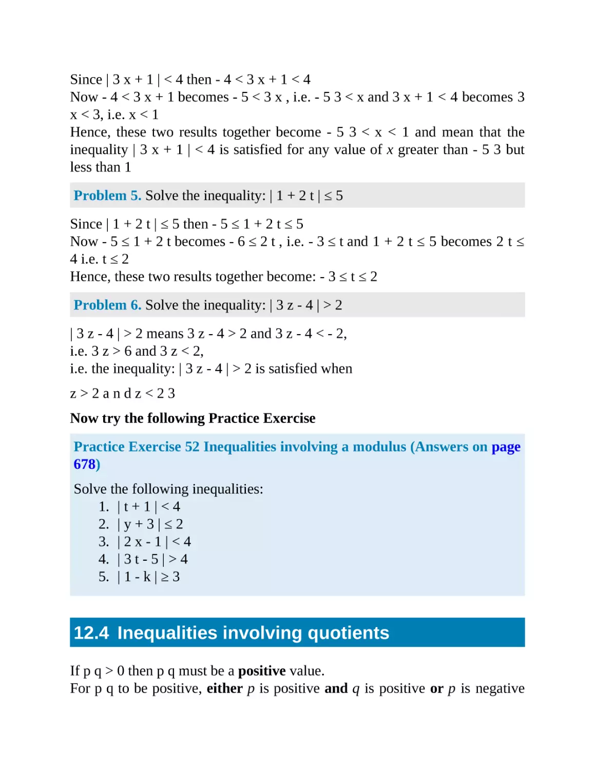12.4 Inequalities involving quotients