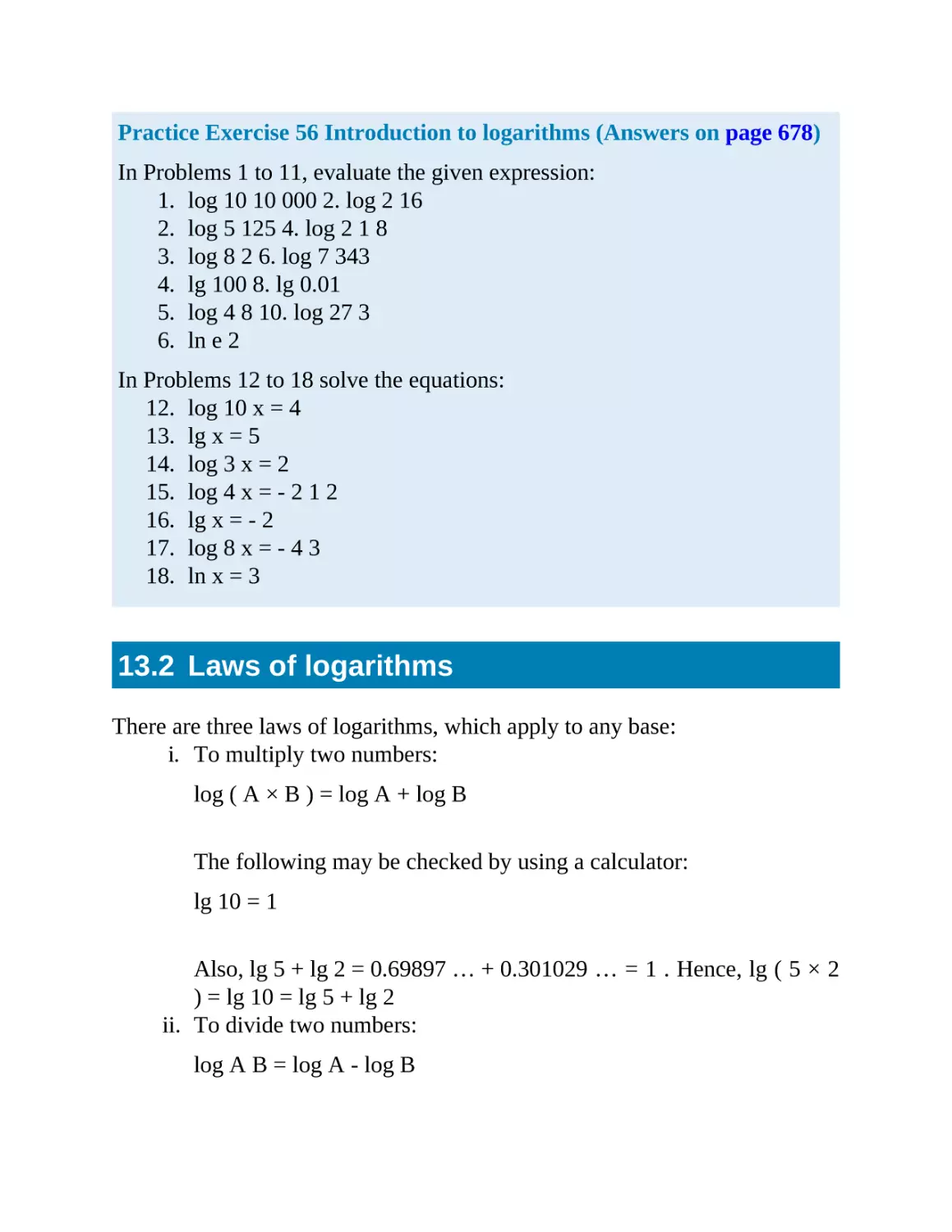 13.2 Laws of logarithms