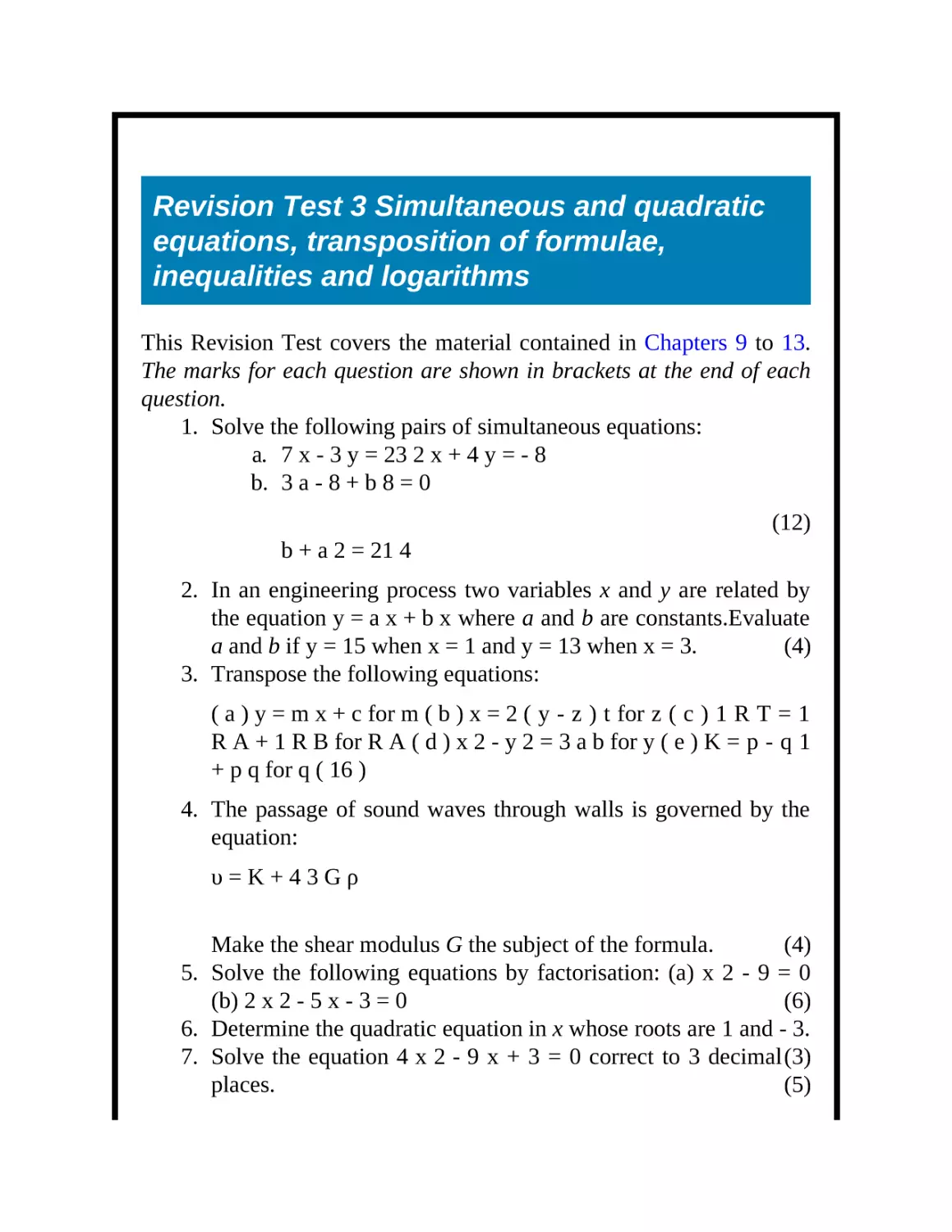 Revision Test 3