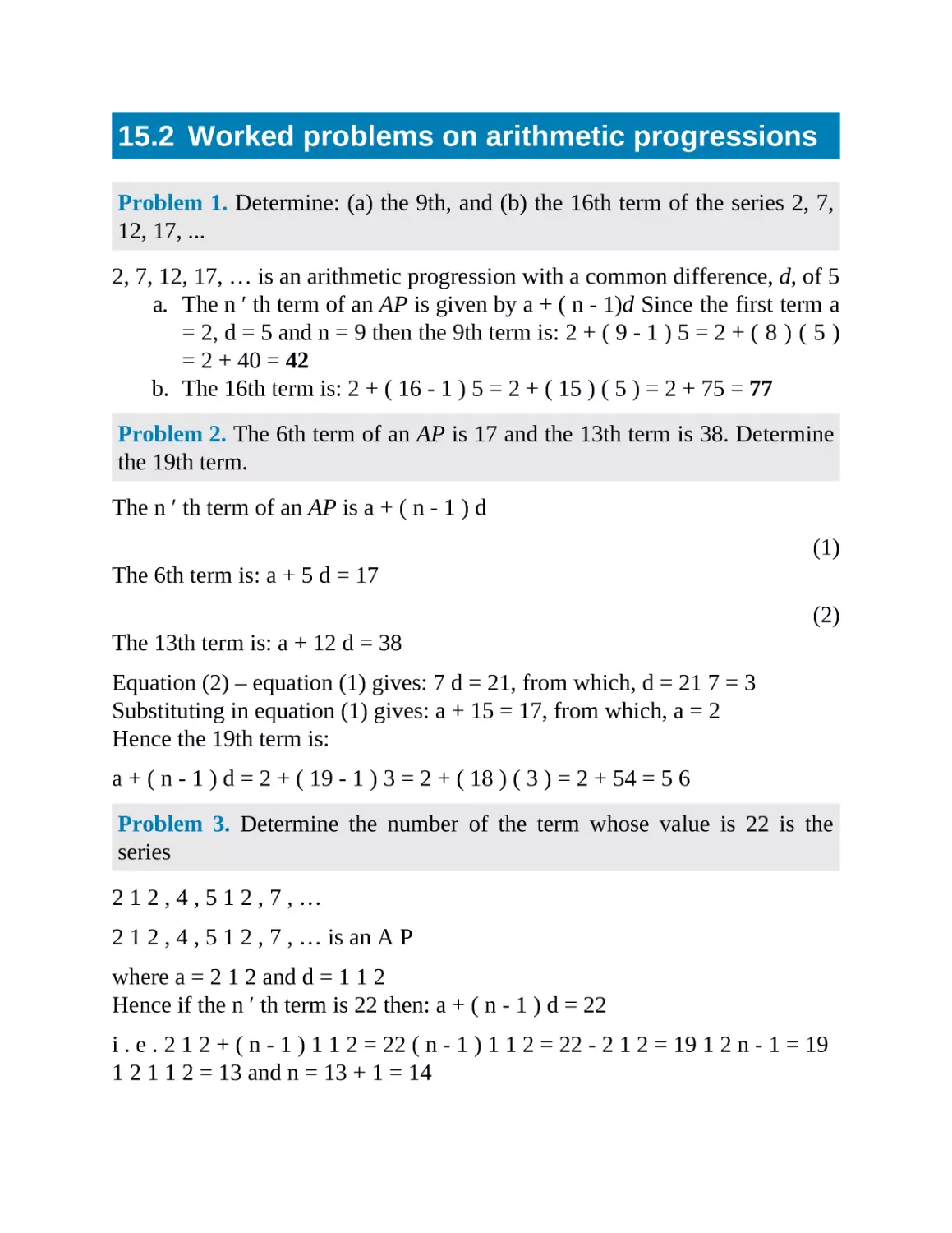 15.2 Worked problems on arithmetic progressions