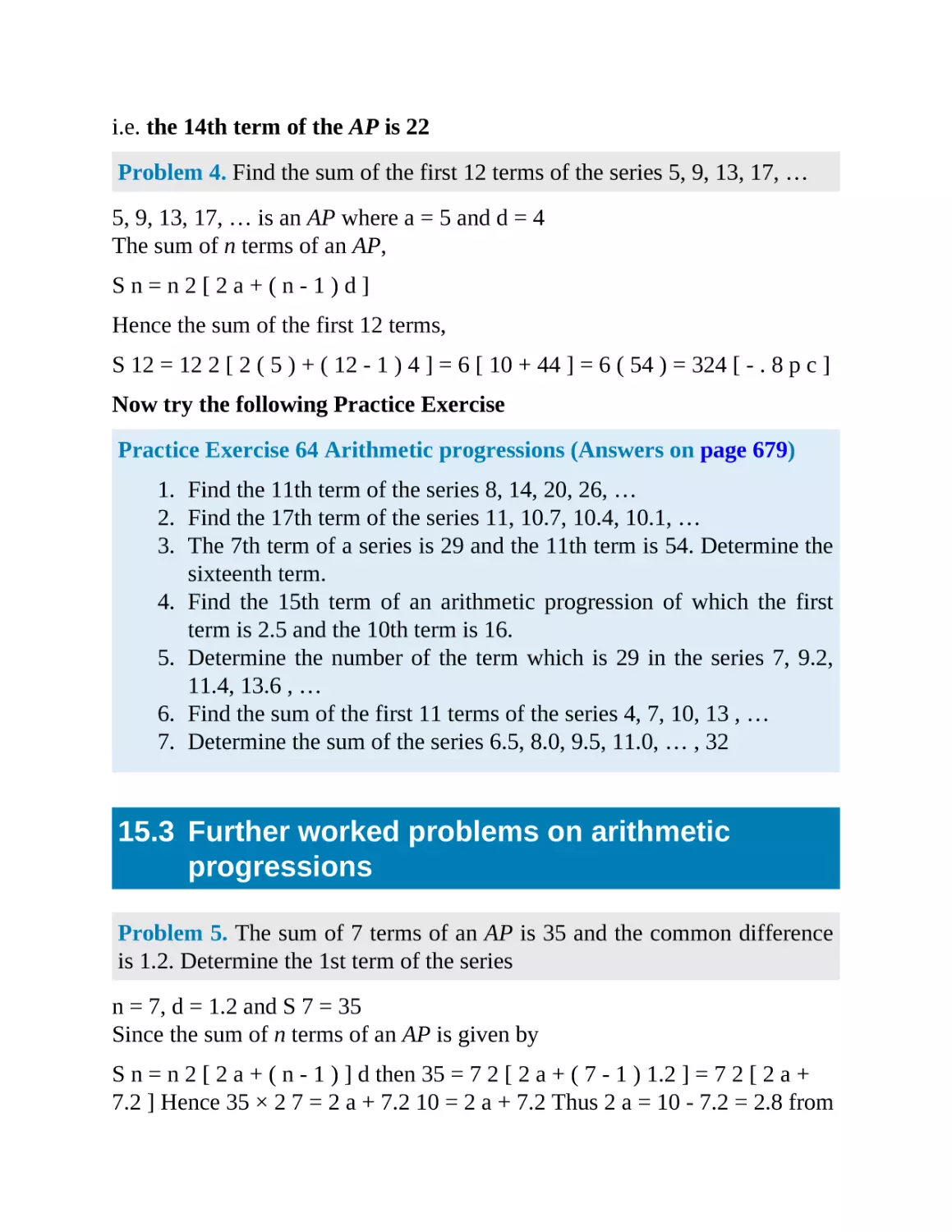 15.3 Further worked problems on arithmetic progressions