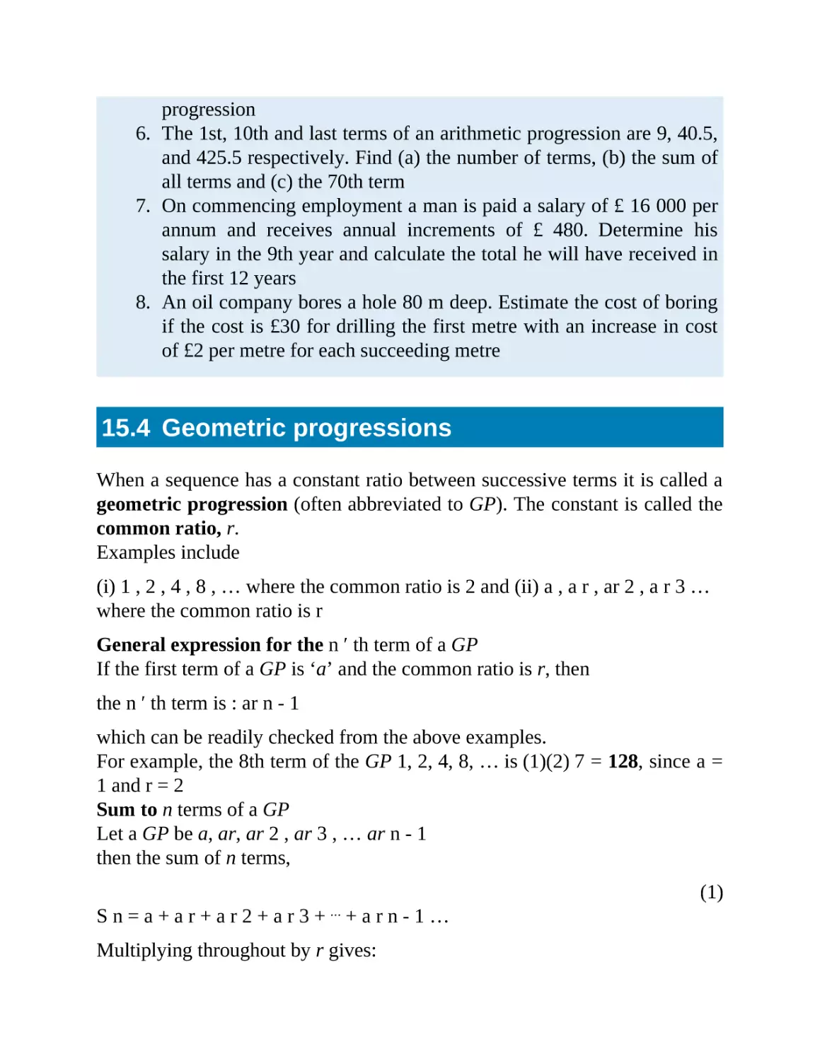 15.4 Geometric progressions