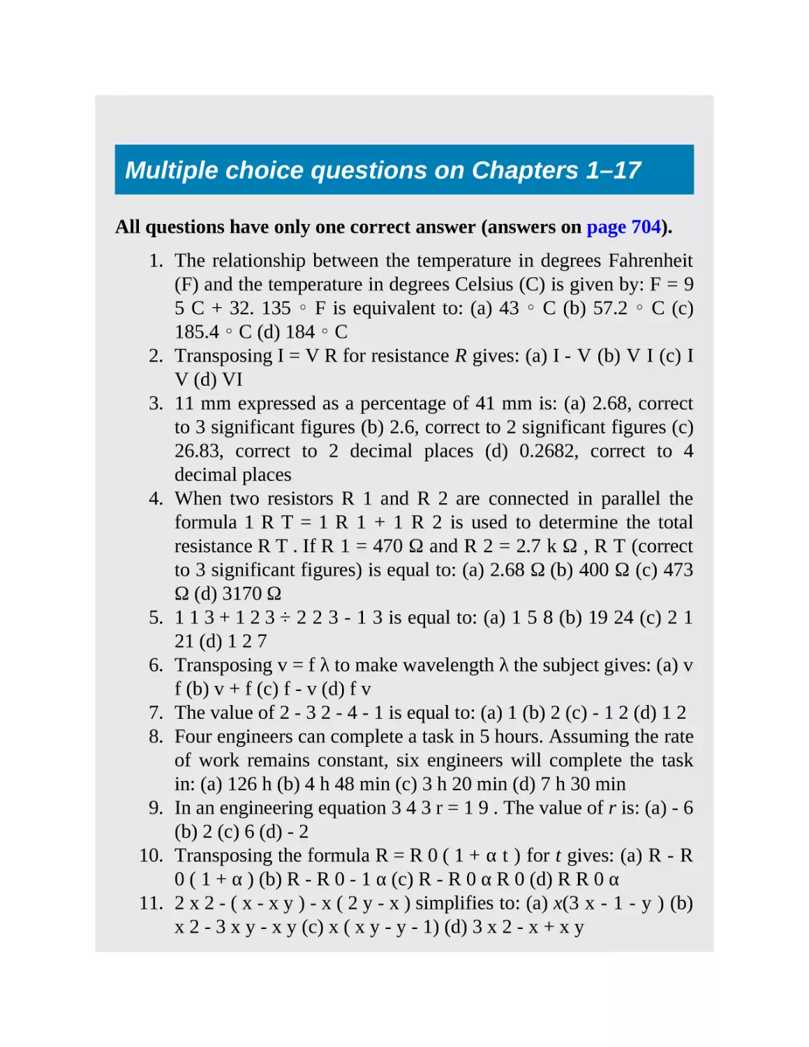 Multiple choice questions on Chapters 1–17
