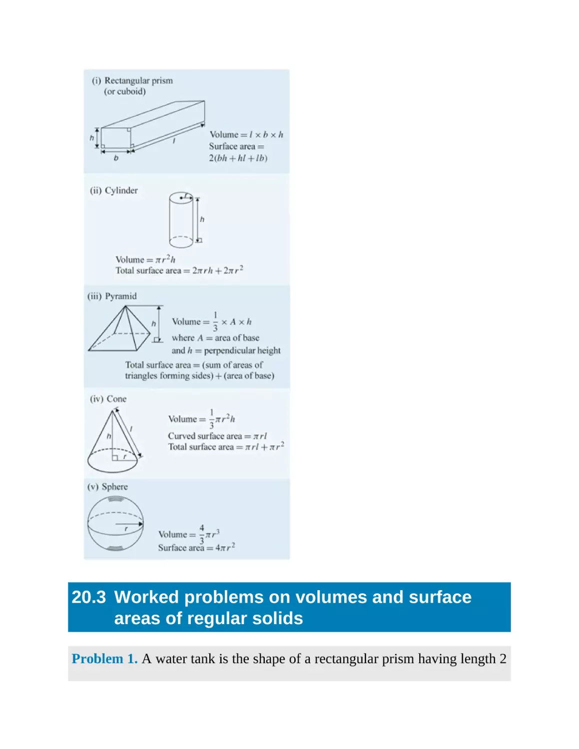 20.3 Worked problems on volumes and surface areas of regular solids