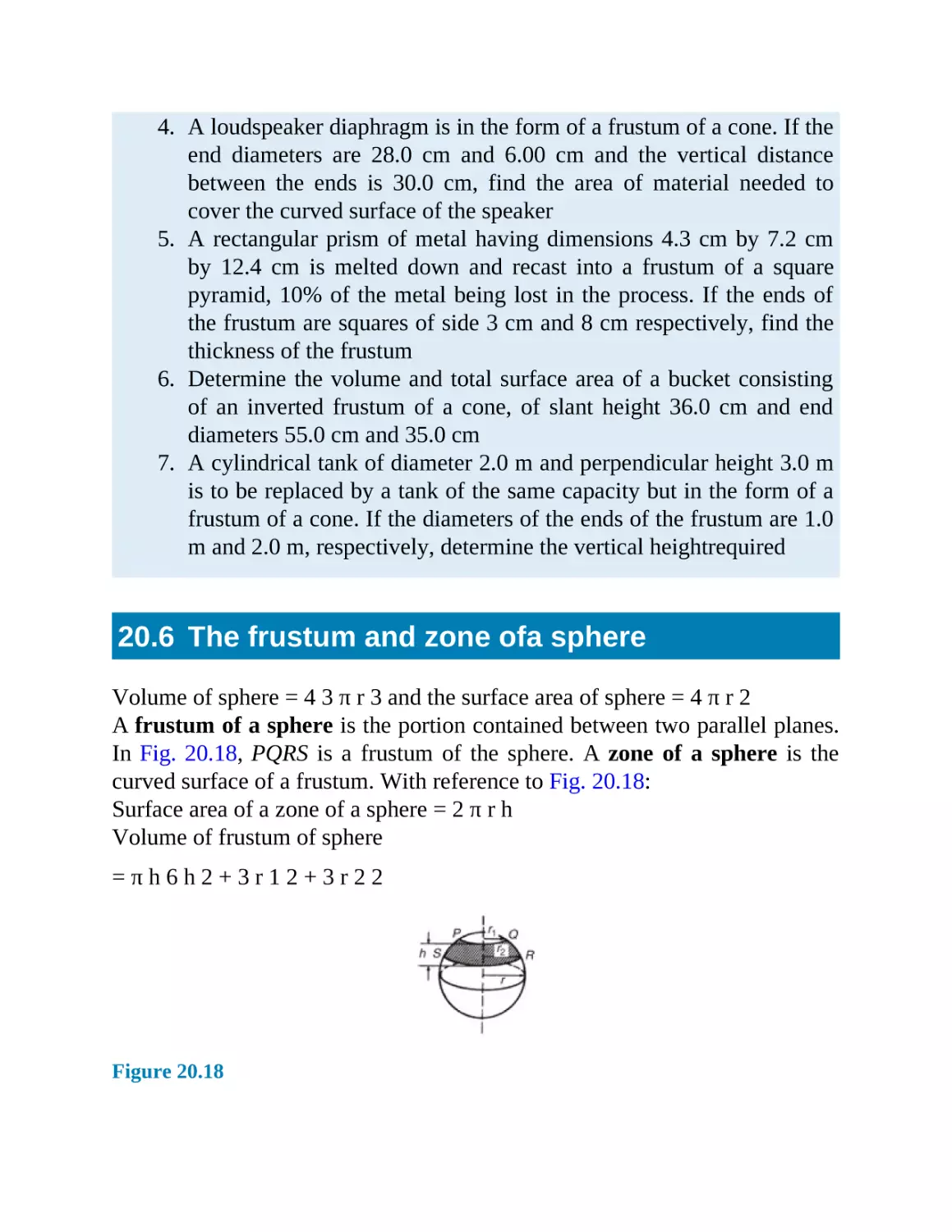 20.6 The frustum and zone ofa sphere